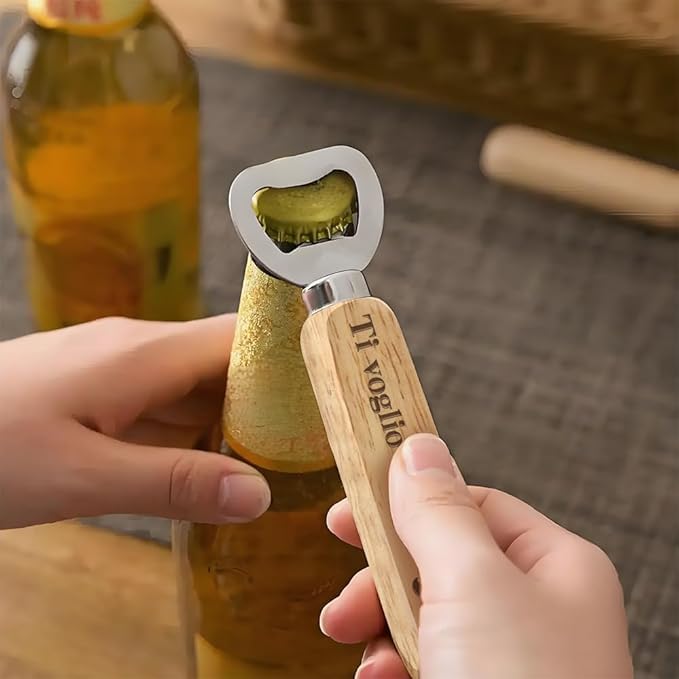 Apribottiglie personalizzato per la Festa del Papà - Manico in legno con incisione del nome e dedica - Regalo per il Papà