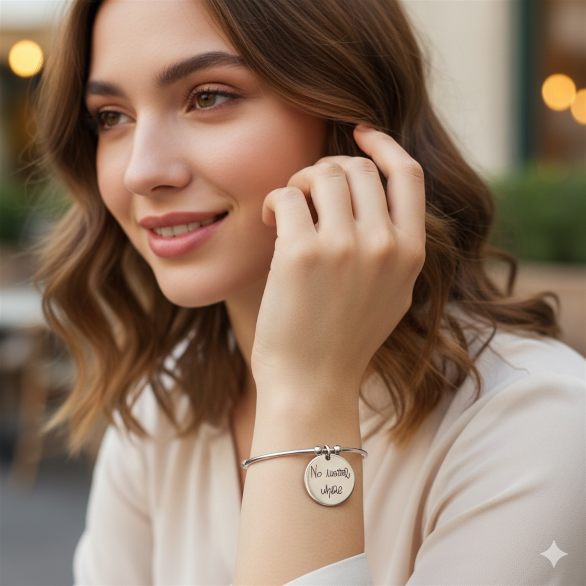 Bracciale rigido con scrittura a mano reale con ciondolo - Bracciale personalizzato