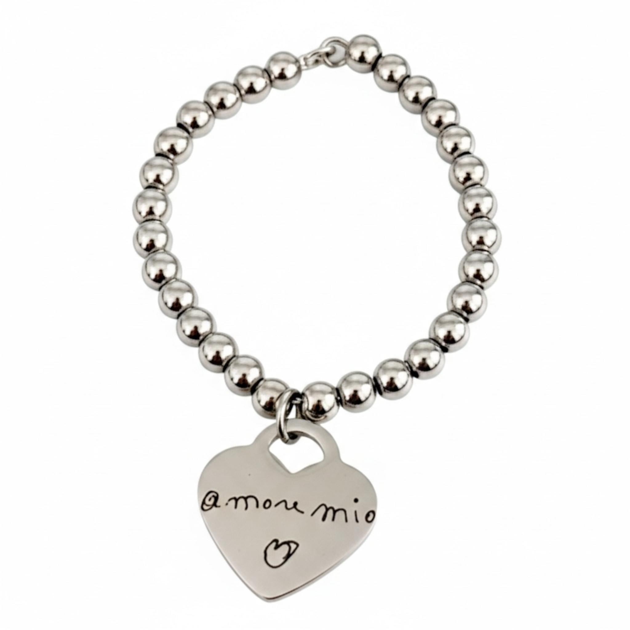 Bracciale con Scrittura a Mano e Ciondolo Cuore | Calligrafia Incisa in Acciaio