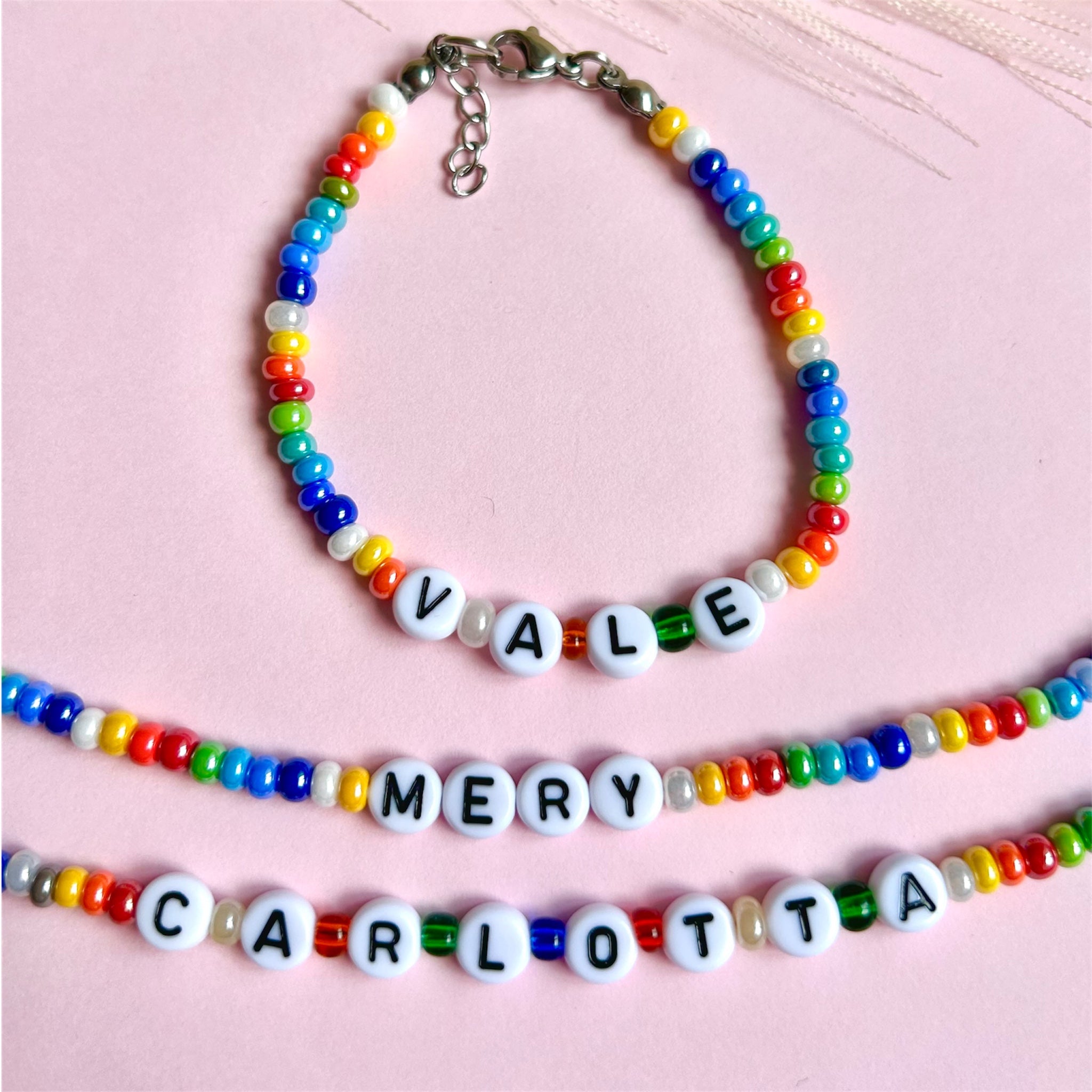 Bracciale perline colorate con Nome - Bracciale personalizzato - Bracciale waterproof