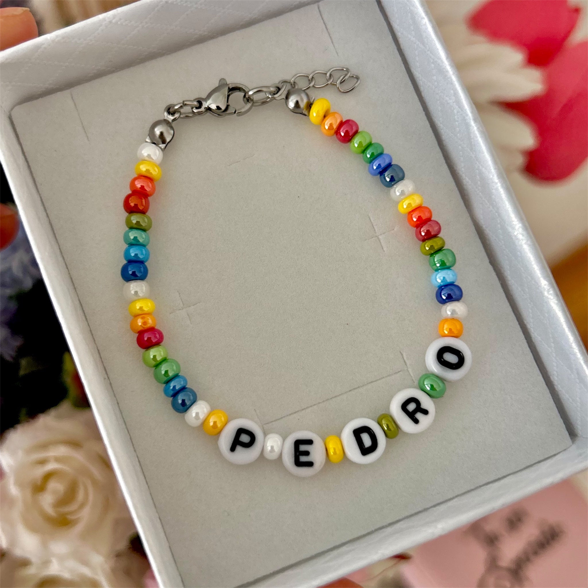 Bracciale perline colorate con Nome - Bracciale personalizzato - Bracciale waterproof