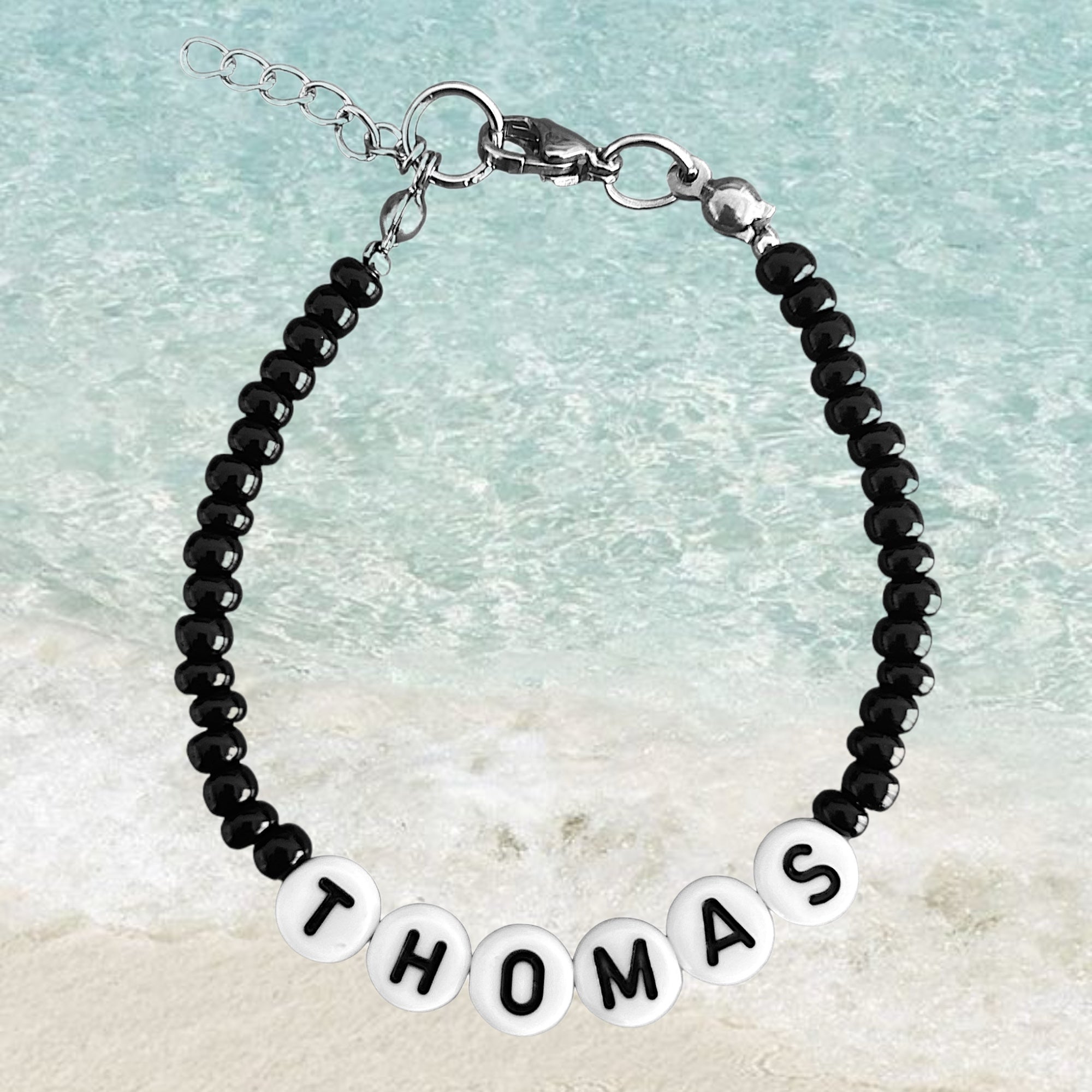 Bracciale nome - Bracciale personalizzato -waterproof - Bracciale con perline in Vetro di Boemia