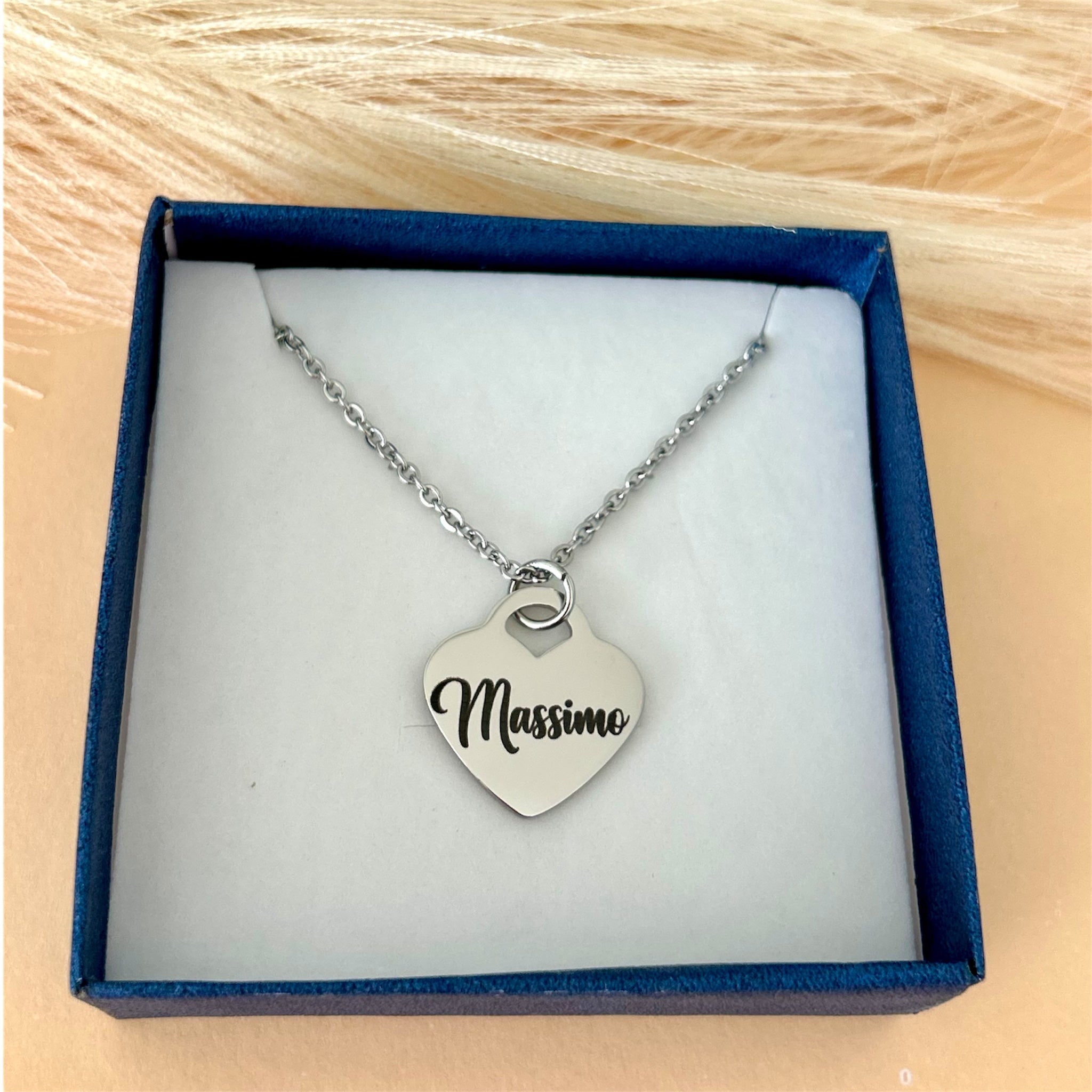Collana Cuore con nome inciso - Collana Cuore nomi personalizzata - Collana Donna Cuore nome