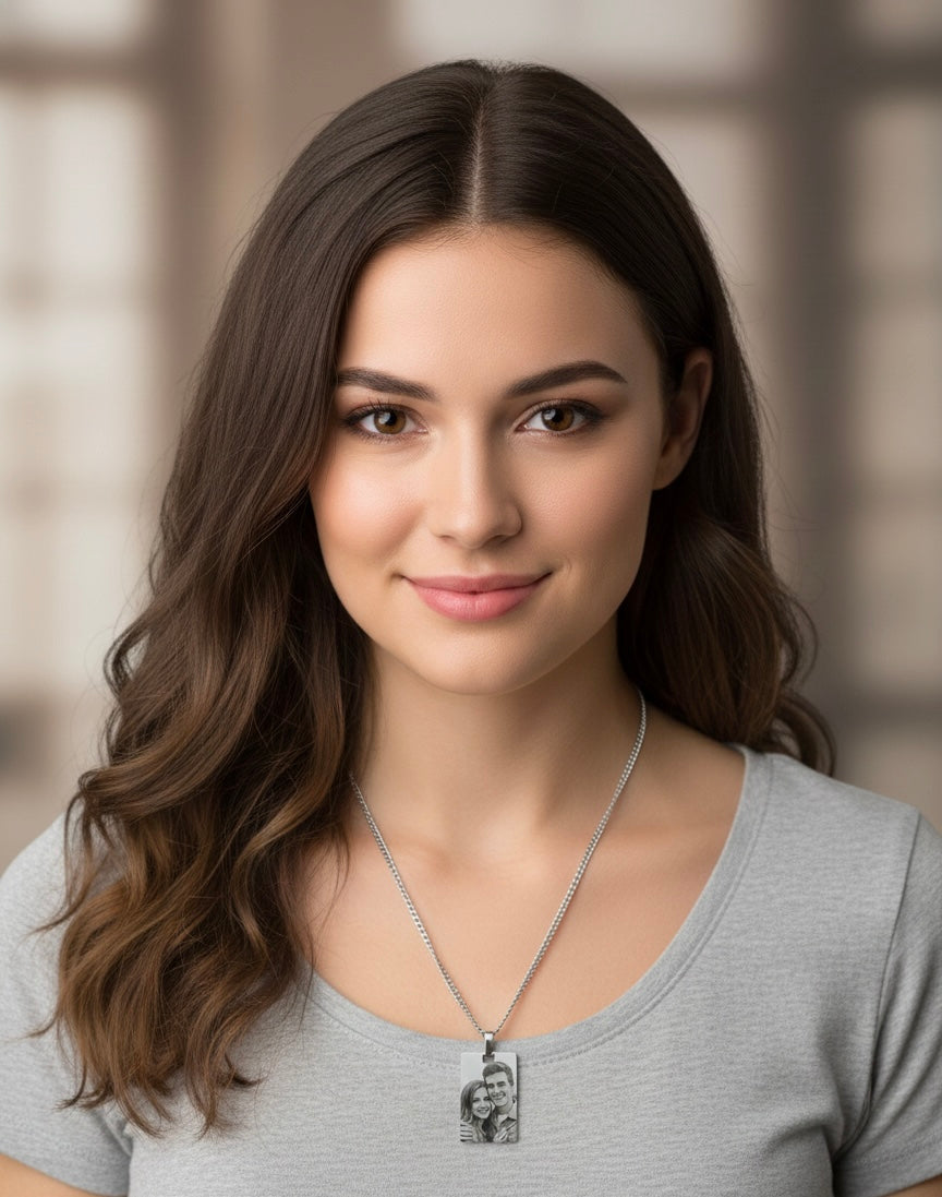 Collana con foto incisa - Collana in acciaio con Incisione laser nitida e perfetta della foto