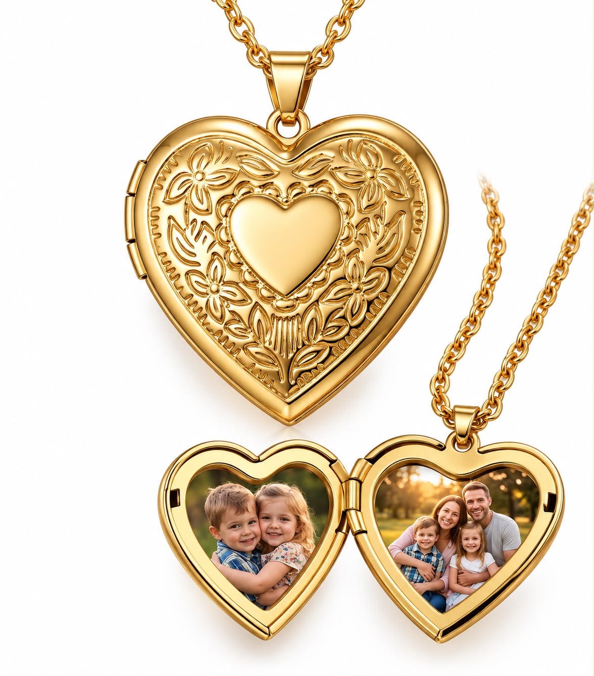 Collana ciondolo Cuore Gold con foto e dedica personalizzata | Ciondolo Cuore portafoto