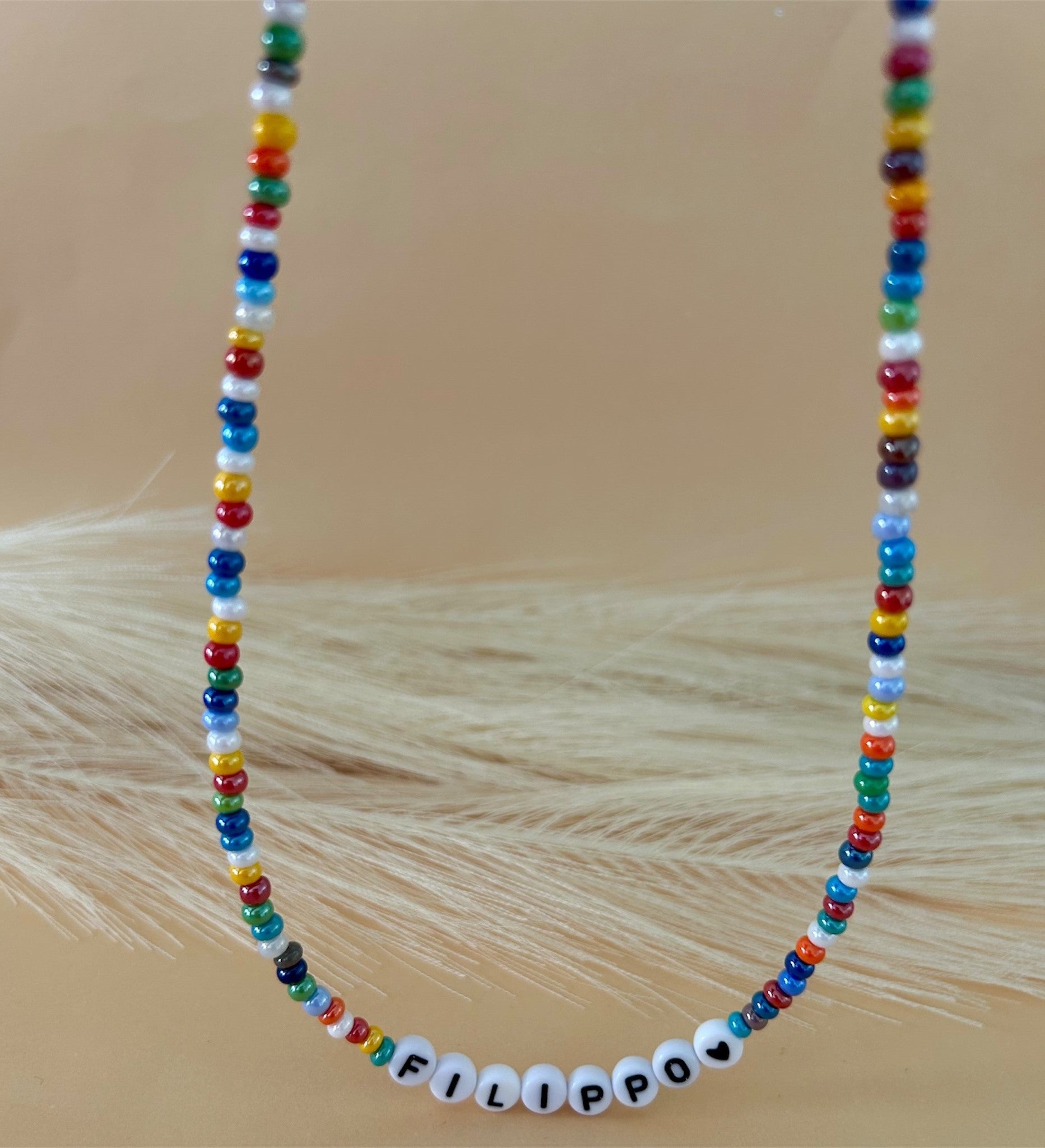 Collana Nome con Perline - Modello Rainbow - Collana Estate Nome - Collana personalizzata con Perline colorate waterproof -Collana colorata
