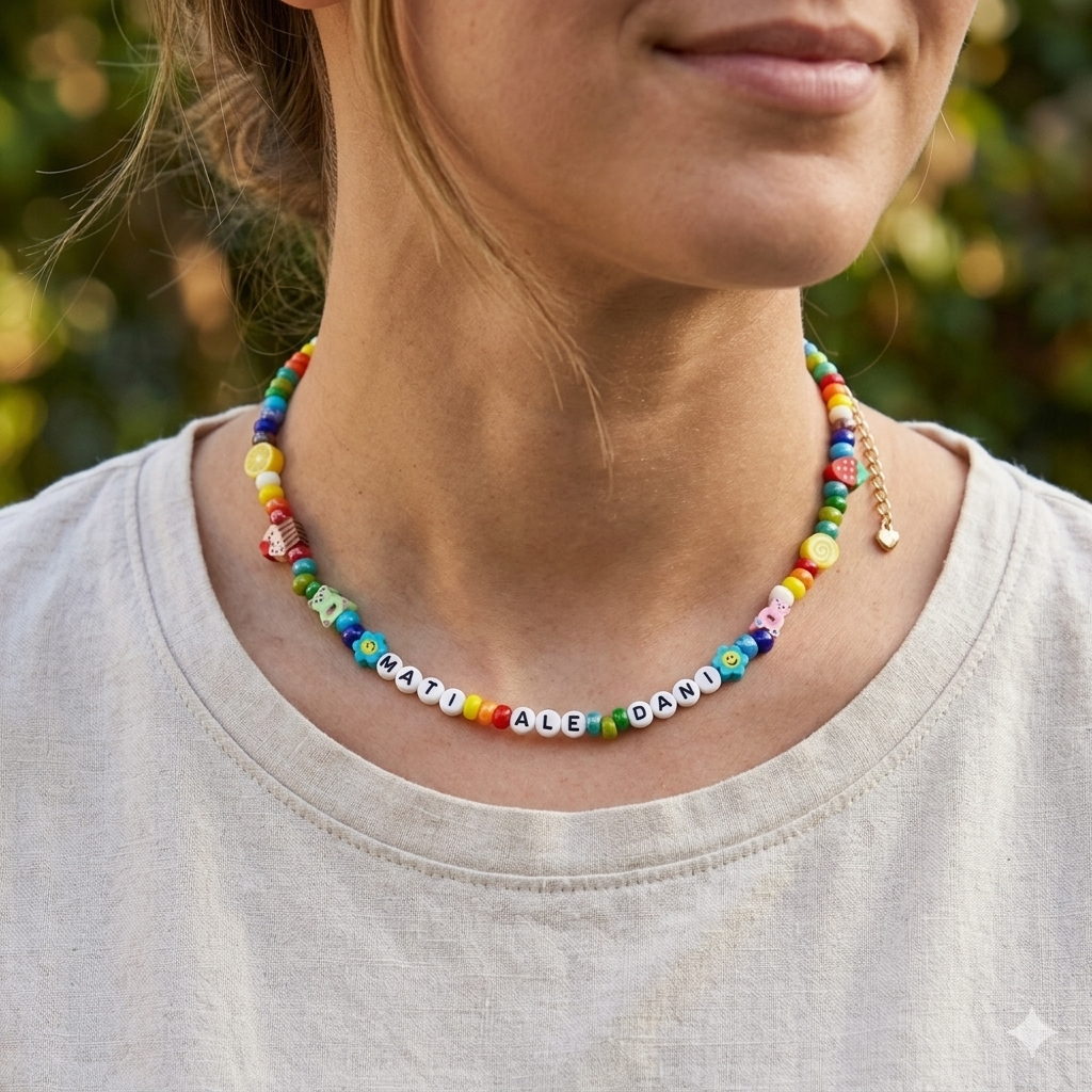 Name Necklace with Beads - Summer Name Necklace - Personalized Waterproof Colorful Beaded Necklace - Colorful Necklace