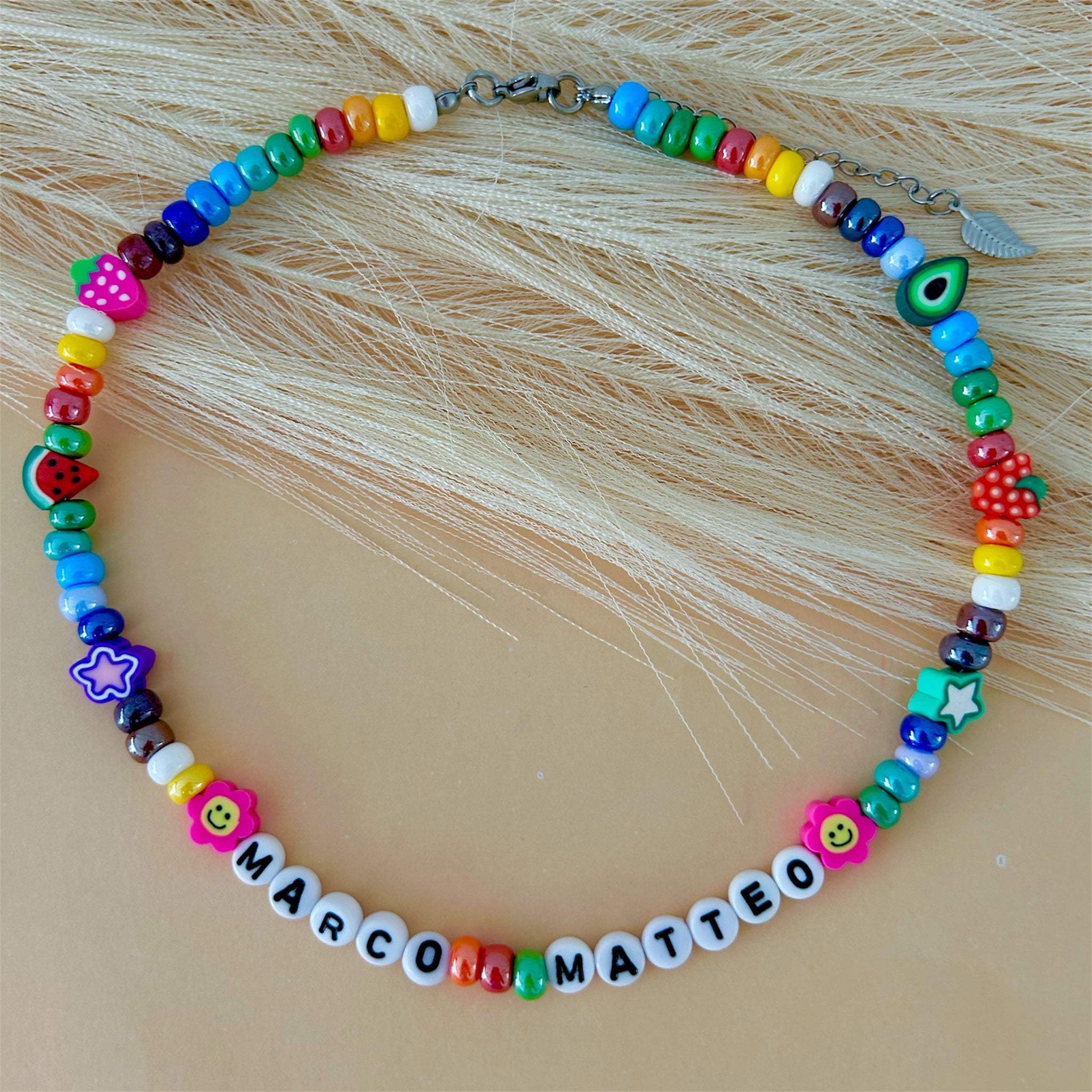 Name Necklace with Beads - Summer Name Necklace - Personalized Waterproof Colorful Beaded Necklace - Colorful Necklace