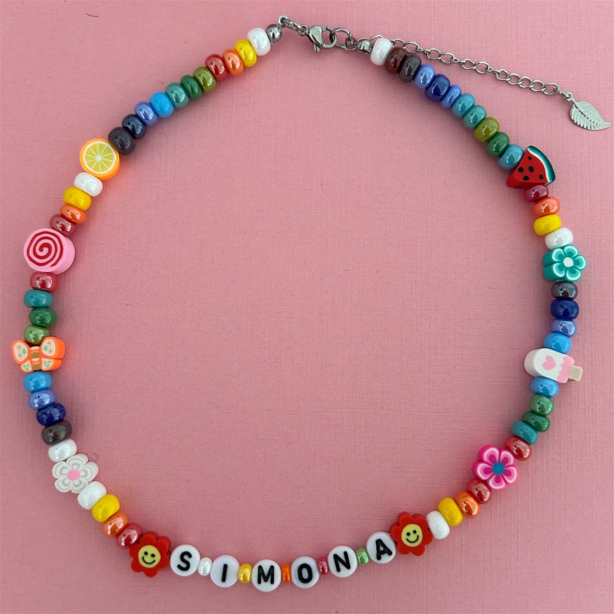 Name Necklace with Beads - Summer Name Necklace - Personalized Waterproof Colorful Beaded Necklace - Colorful Necklace