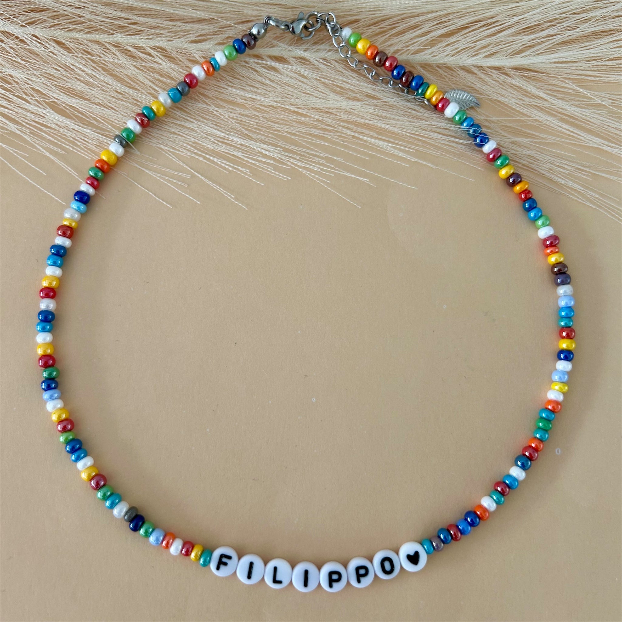 Collana Nome con Perline - Modello Rainbow - Collana Estate Nome - Collana personalizzata con Perline colorate waterproof -Collana colorata