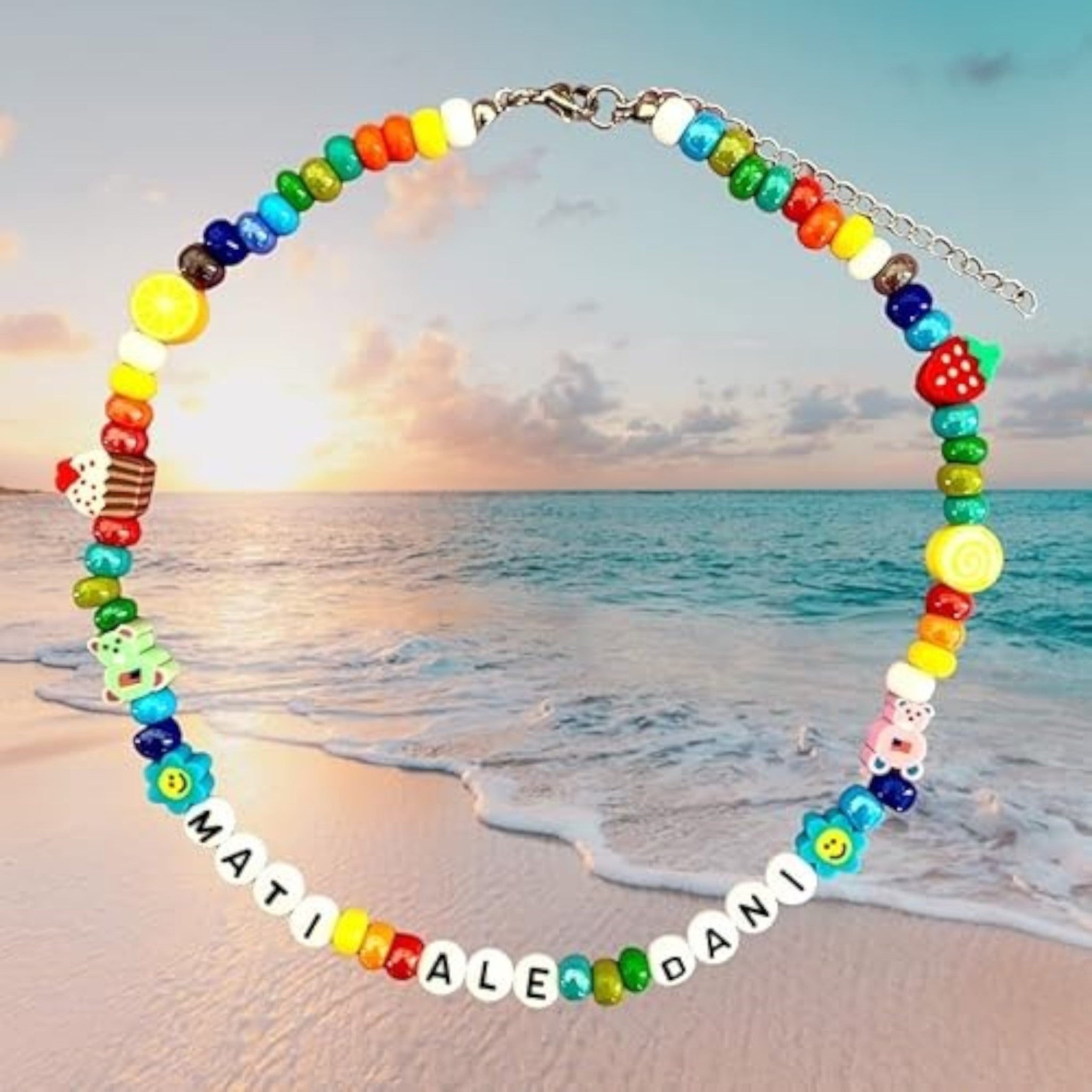 Name Necklace with Beads - Summer Name Necklace - Personalized Waterproof Colorful Beaded Necklace - Colorful Necklace