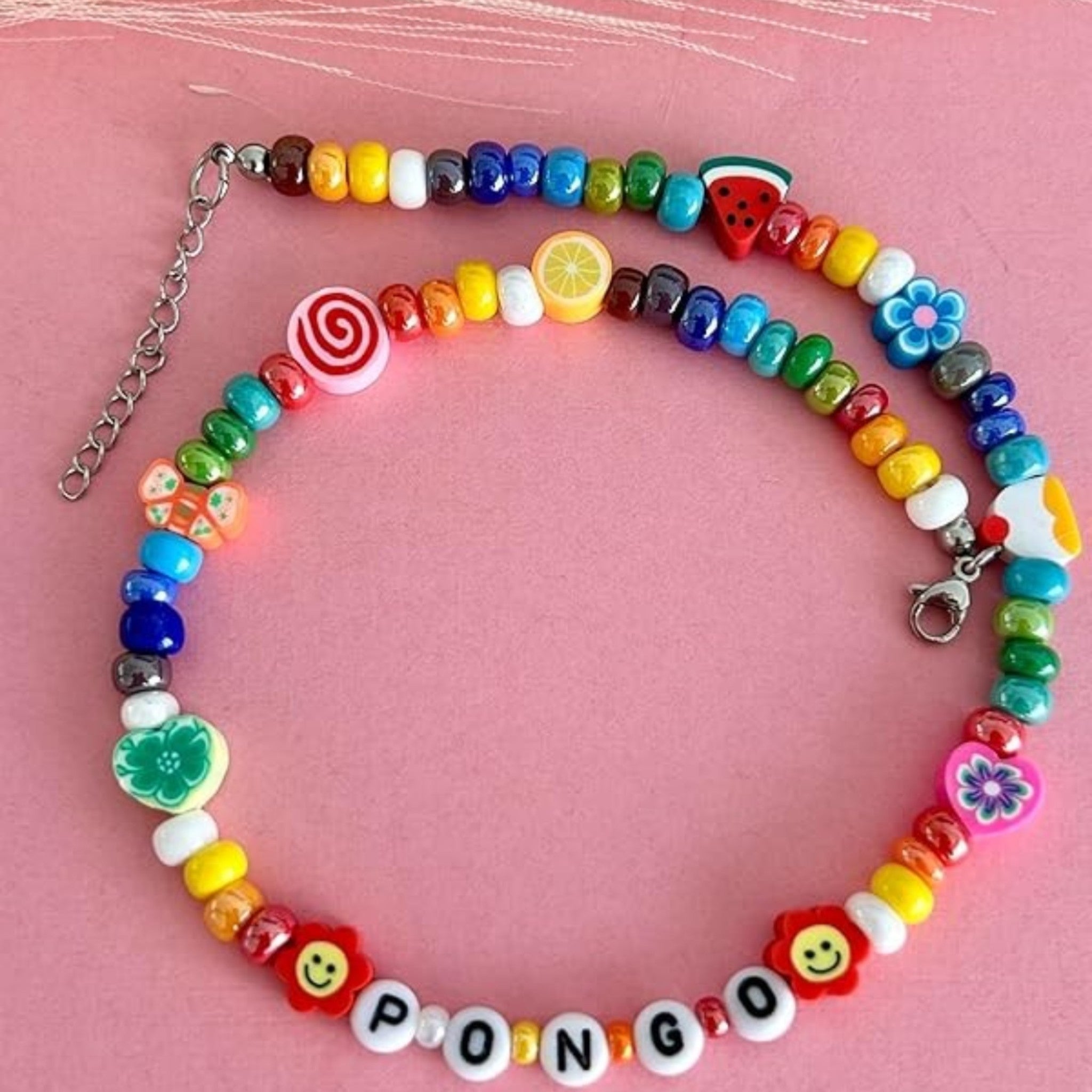 Name Necklace with Beads - Summer Name Necklace - Personalized Waterproof Colorful Beaded Necklace - Colorful Necklace
