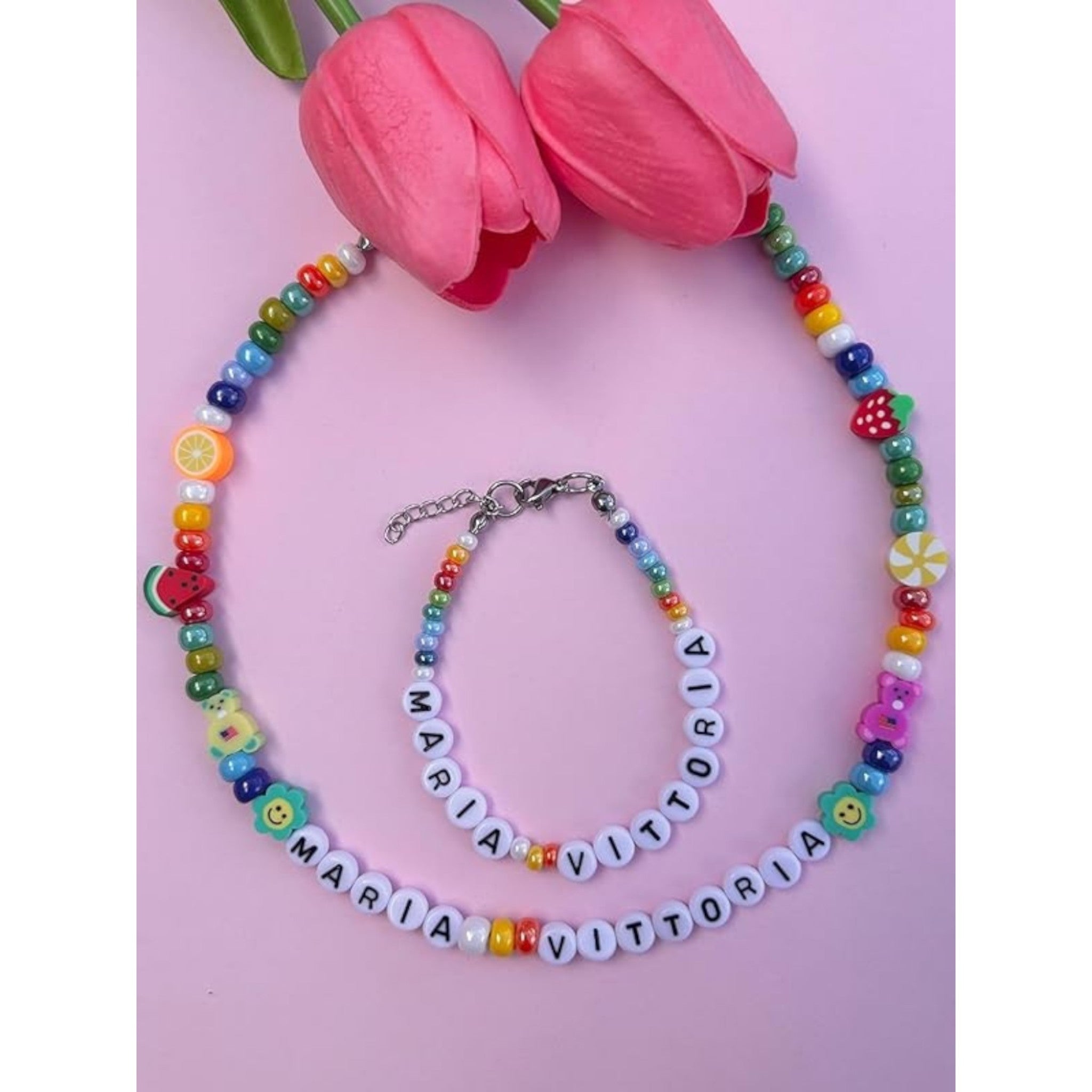 Name Necklace with Beads - Summer Name Necklace - Personalized Waterproof Colorful Beaded Necklace - Colorful Necklace