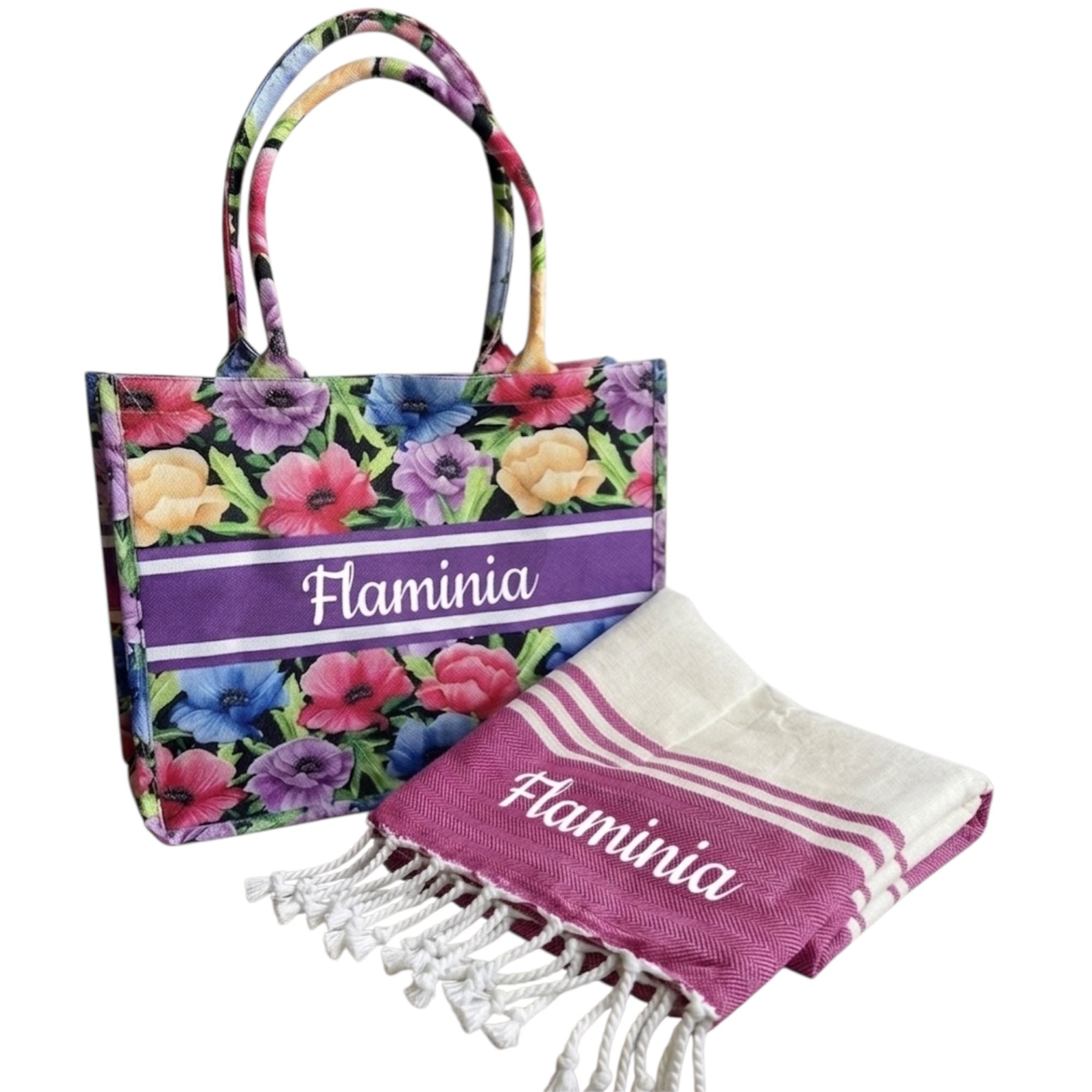 Completo Mare Personalizzato |Tote Bag e Telo Mare Personalizzati con Nome o Iniziali