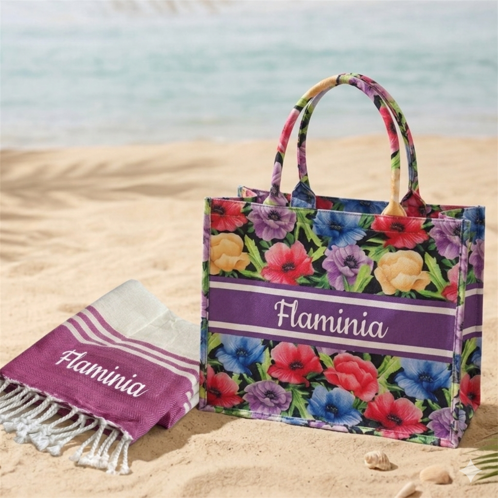 Completo Mare Personalizzato |Tote Bag e Telo Mare Personalizzati con Nome o Iniziali