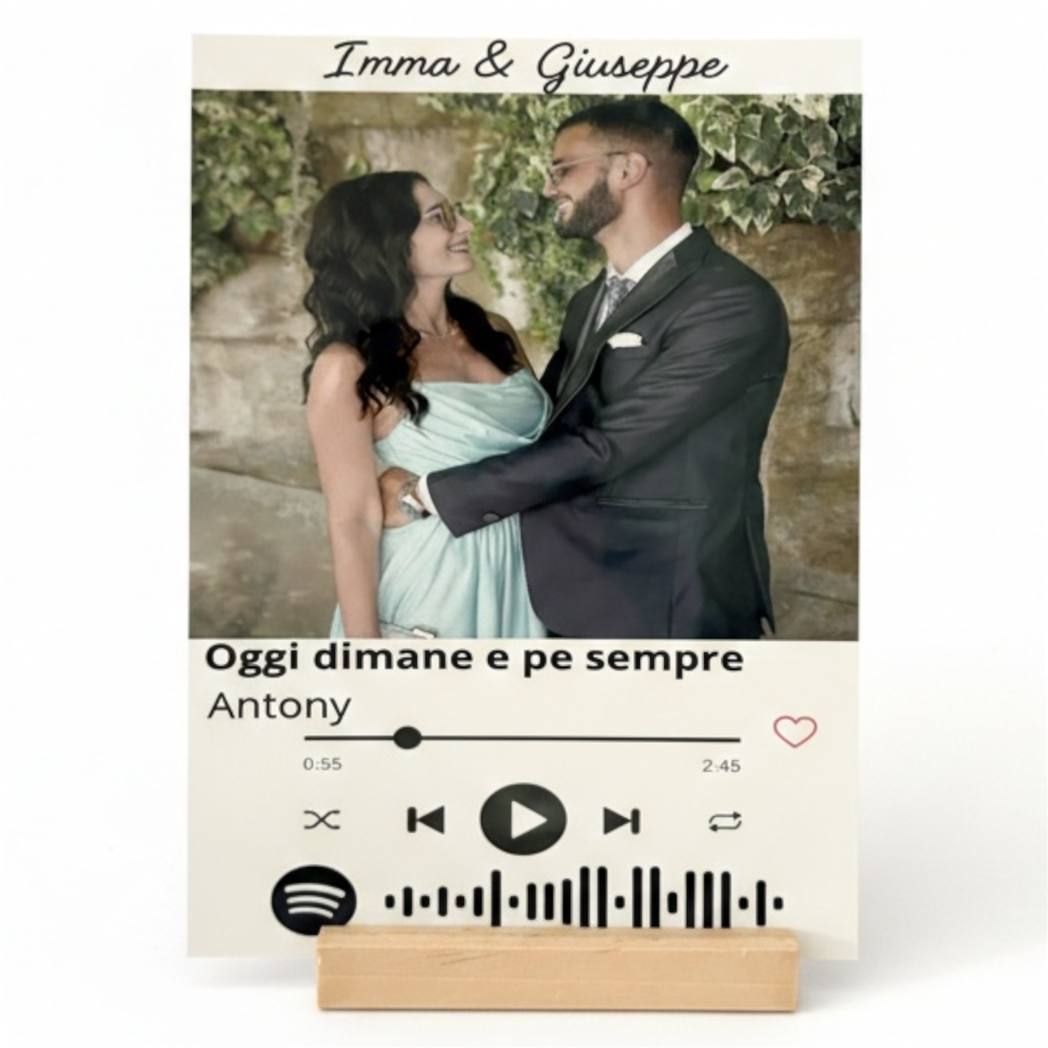 Targa Spotify Personalizzata con Foto e Base in Legno | 15x20 cm
