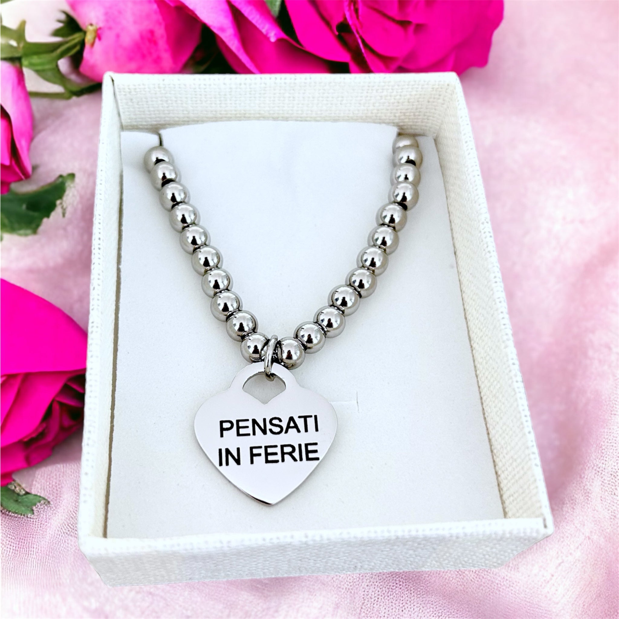 Bracciale donna personalizzato con incisione sul ciondolo a cuore - Regalo amica