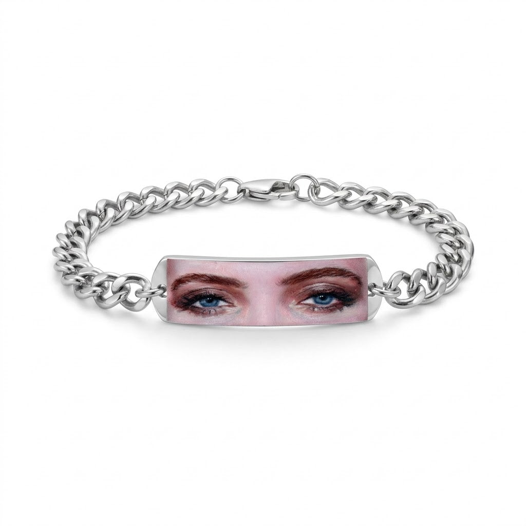 Bracciale con Foto Incisione degli Occhi a colori| Maglia Groumette Acciaio