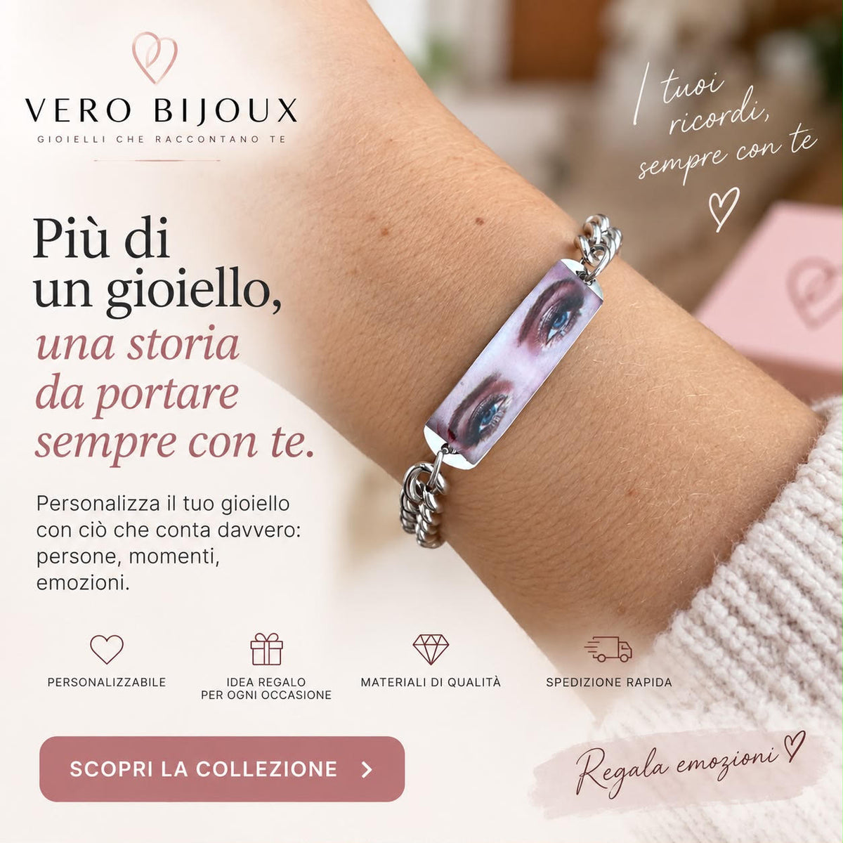 Bracciale con Foto Incisione degli Occhi a colori| Maglia Groumette Acciaio