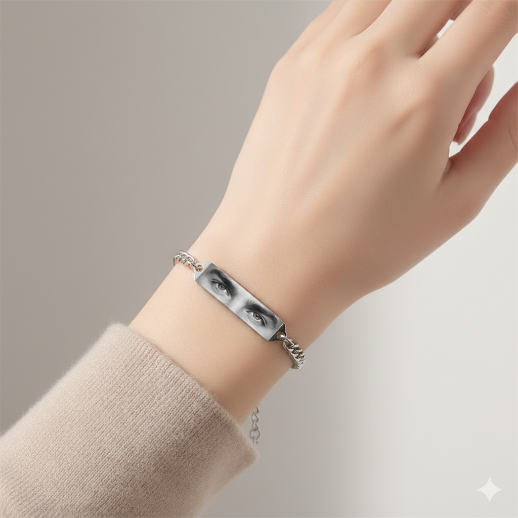Bracciale con foto incisione Occhi - Bracciale elegante con foto incisione - Incisione laser nitida e perfetta