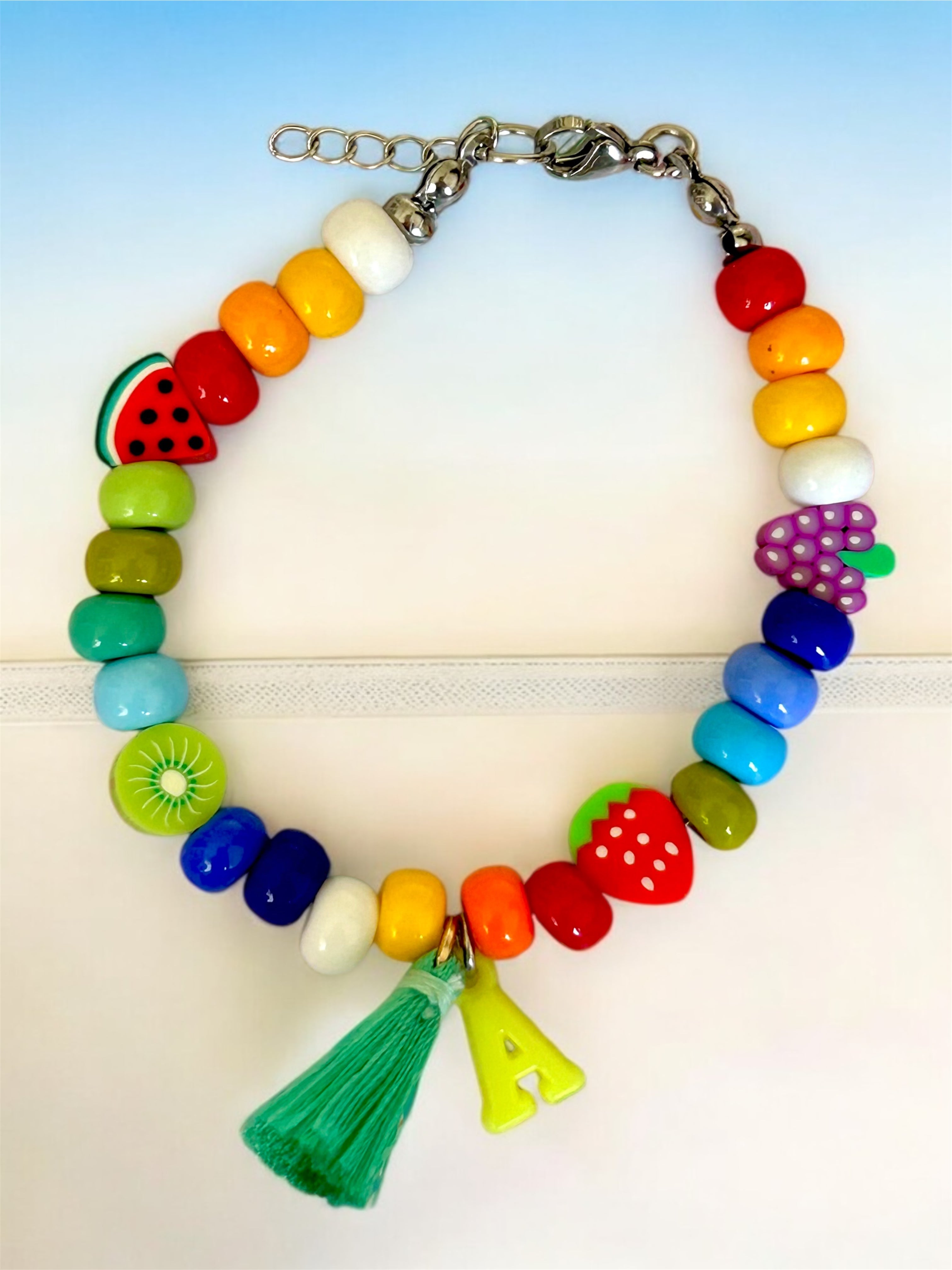 Personalized Bohemian Glass Bead Bracelet with Initial