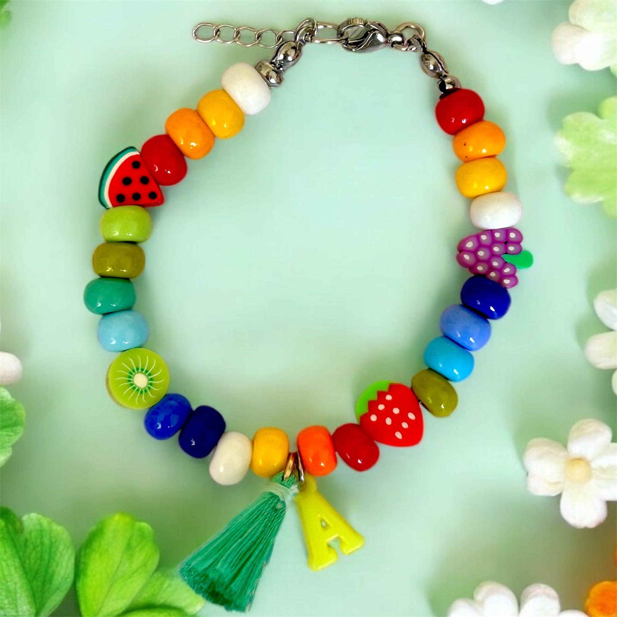 Personalized Bohemian Glass Bead Bracelet with Initial