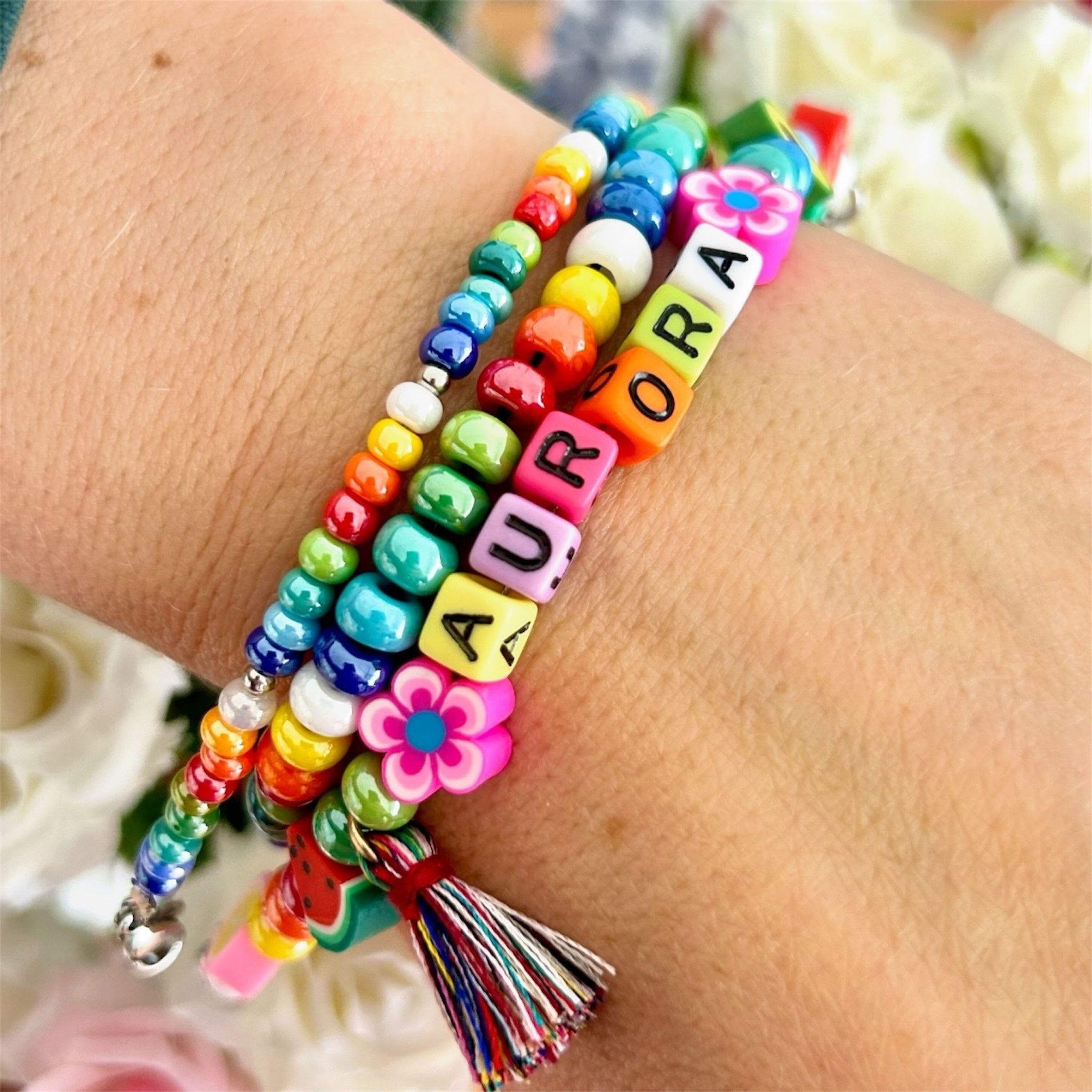Bormia Glass Bead Bracelet Personalized with Name