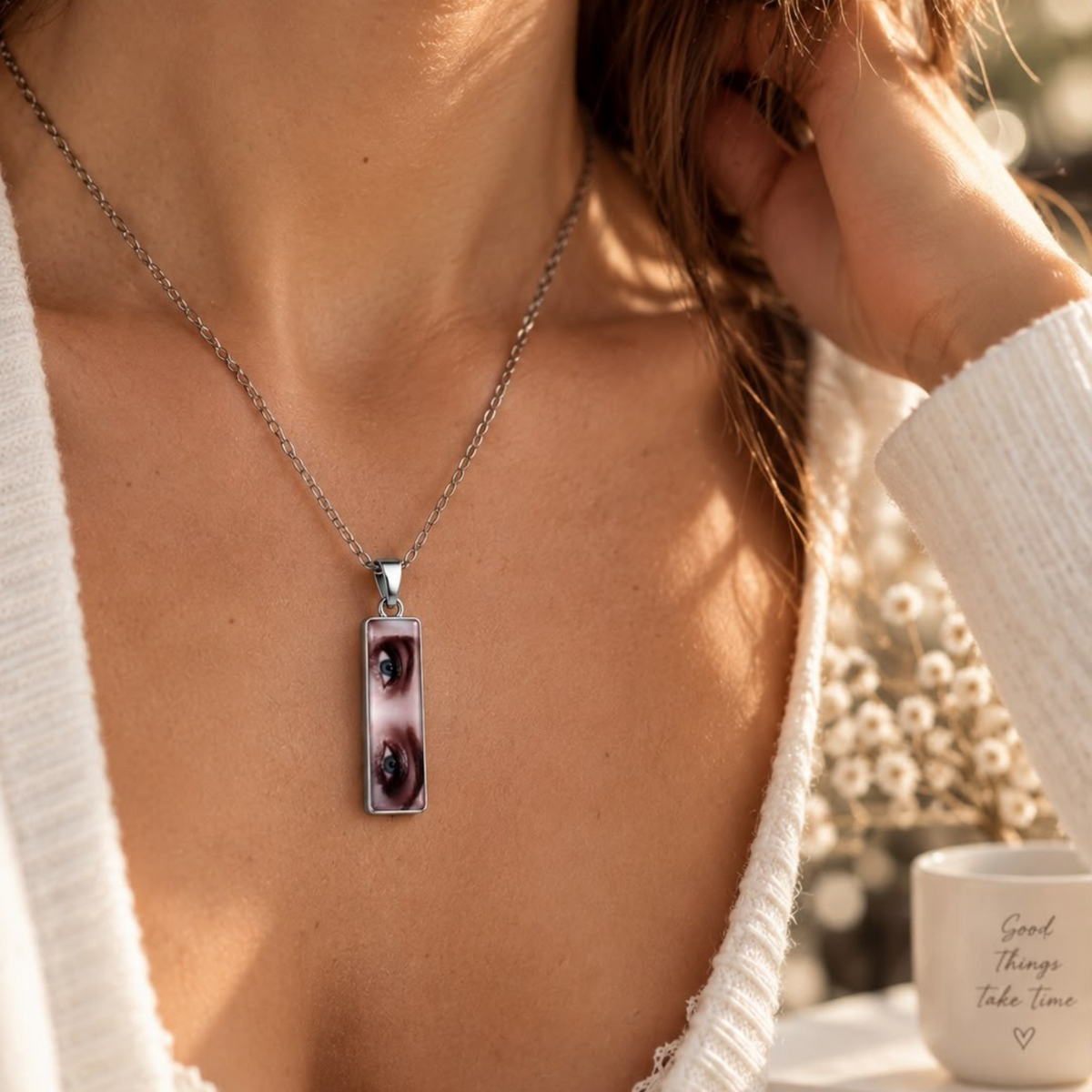 Collana Foto a colori Occhi | Collana personalizzata con foto e dedica
