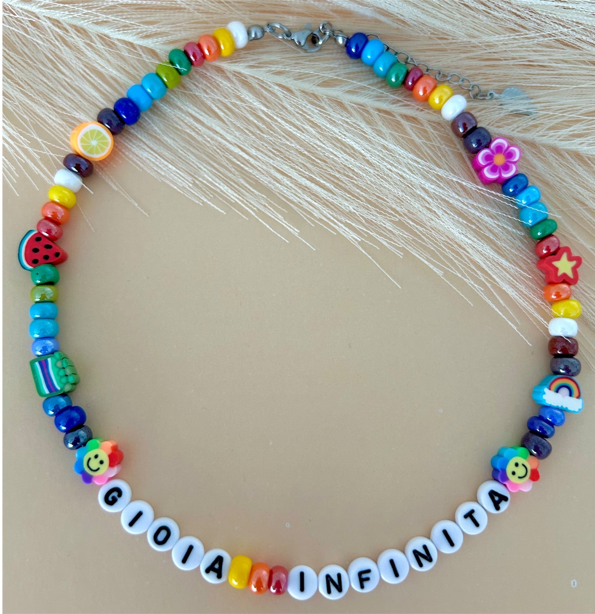 Name Necklace with Beads - Summer Name Necklace - Personalized Waterproof Colorful Beaded Necklace - Colorful Necklace