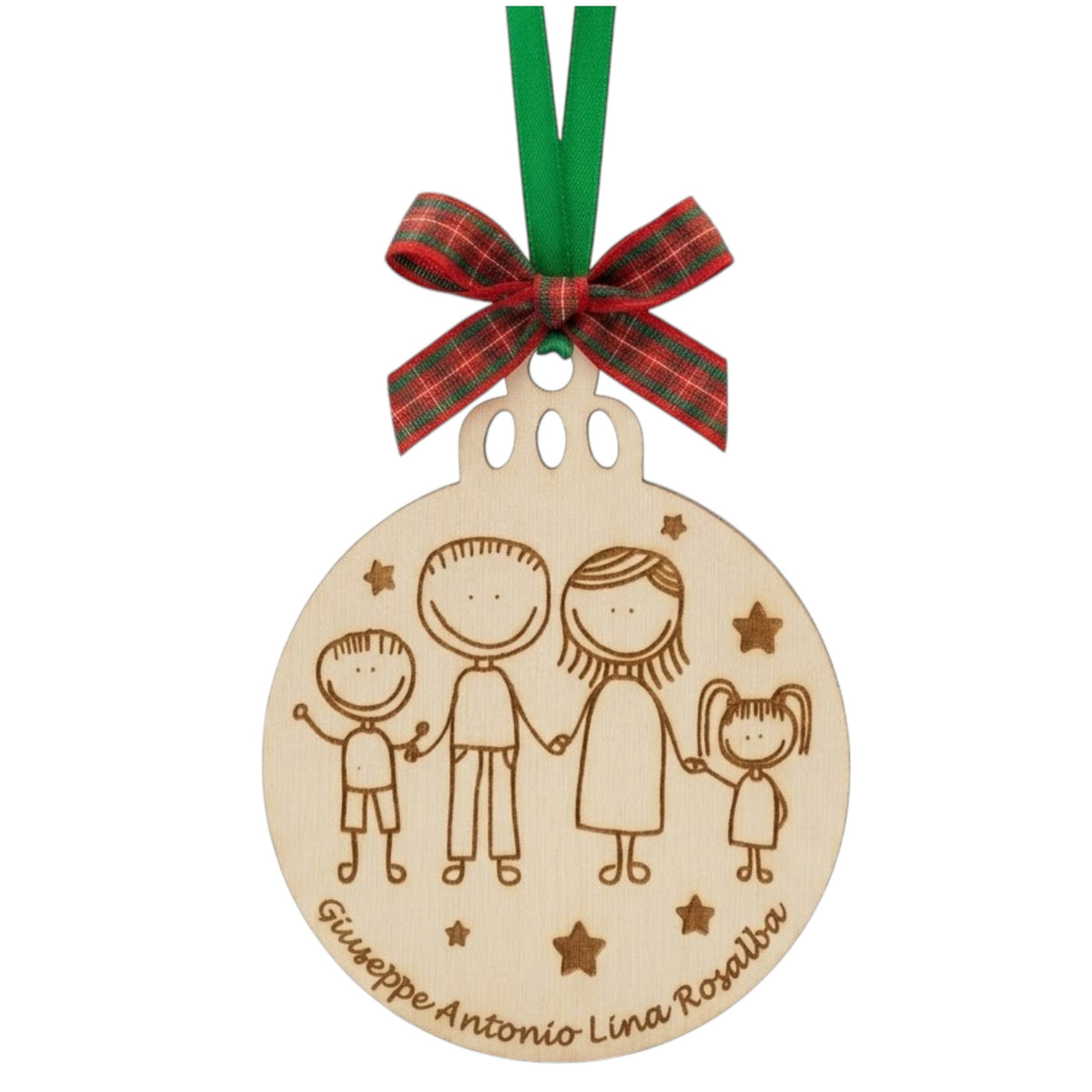 Pallina di Natale Personalizzata con i membri della famiglia | Pallina in Legno