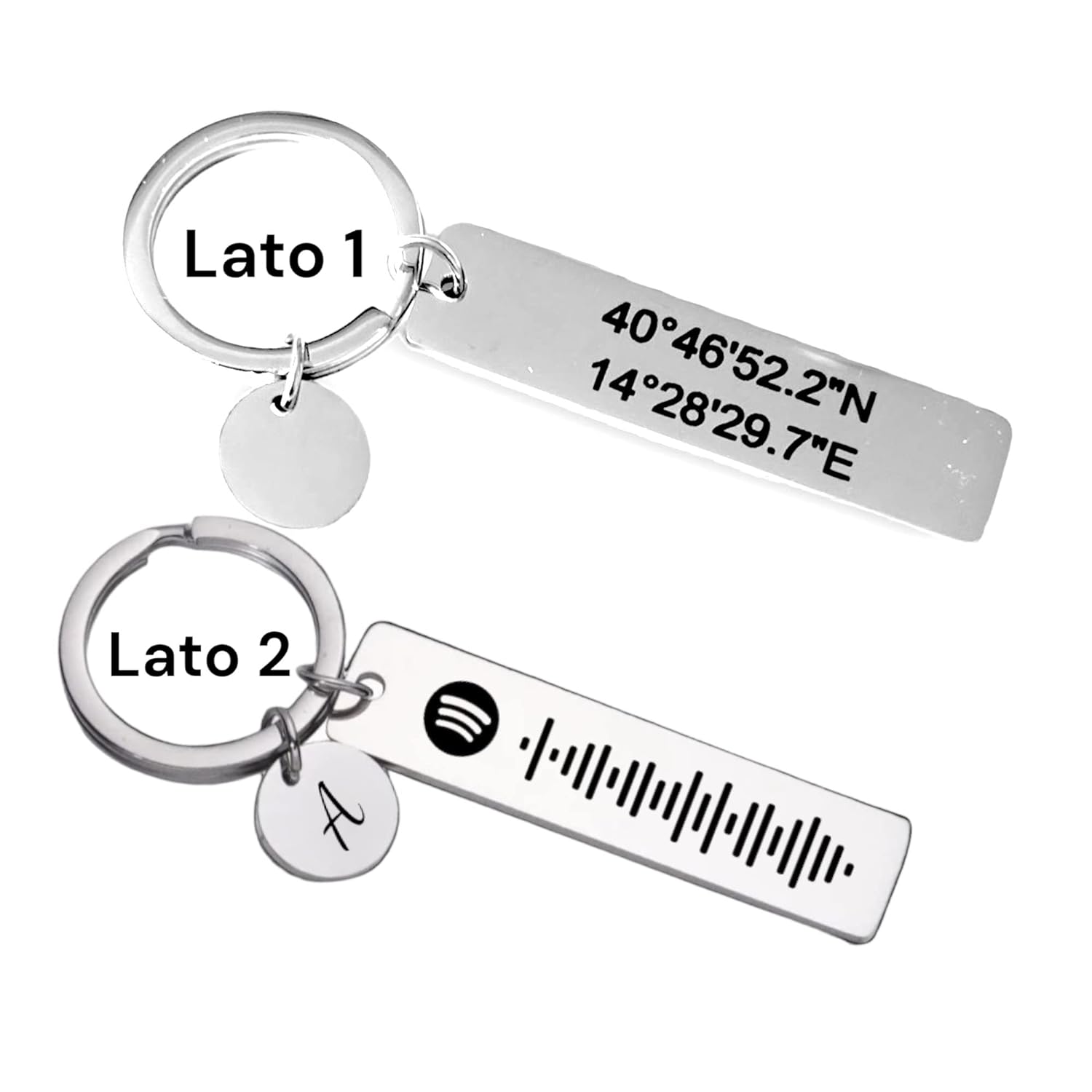 Keychain with Geographic Coordinates and Spotify