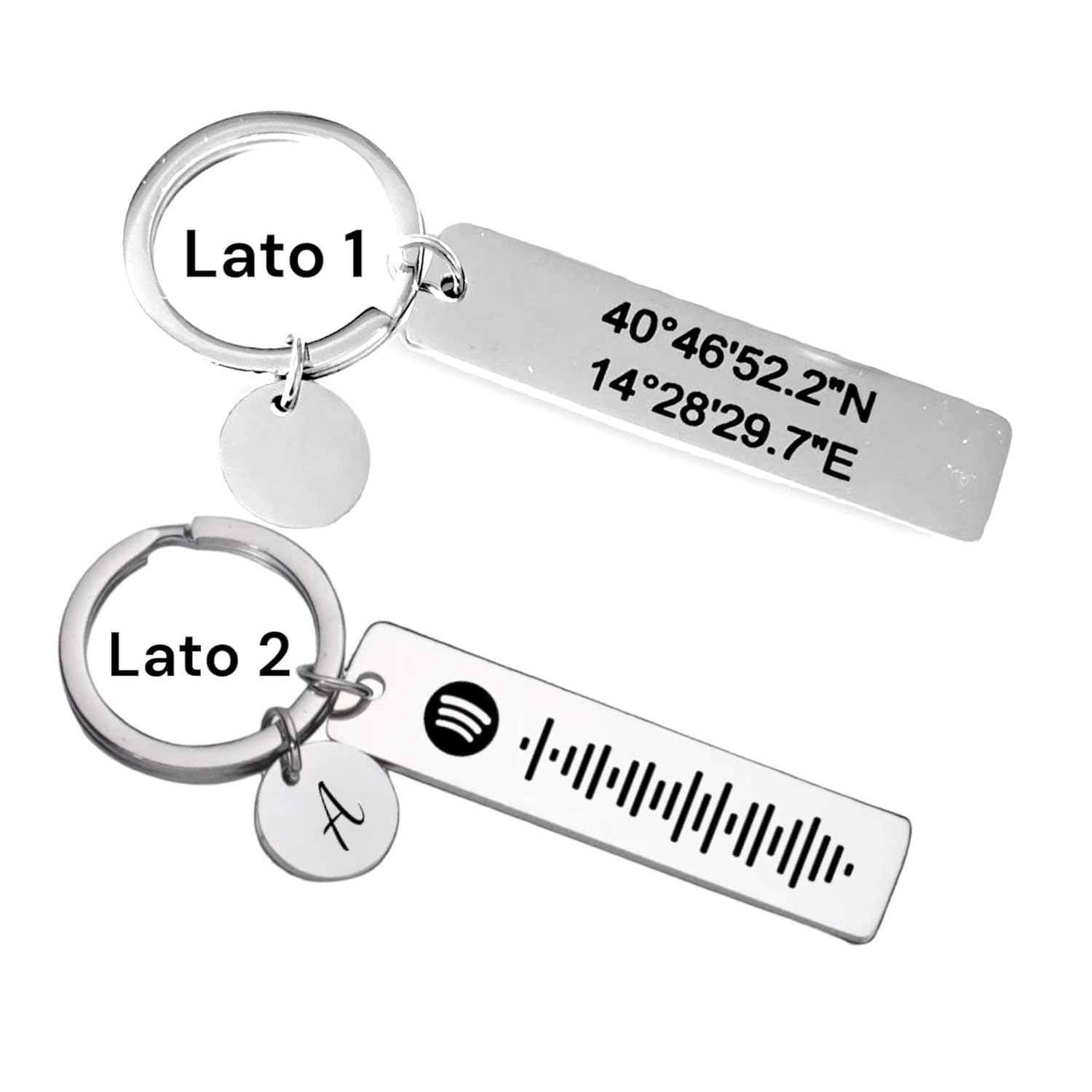 Portachiavi con Coordinate Geografiche e Spotify