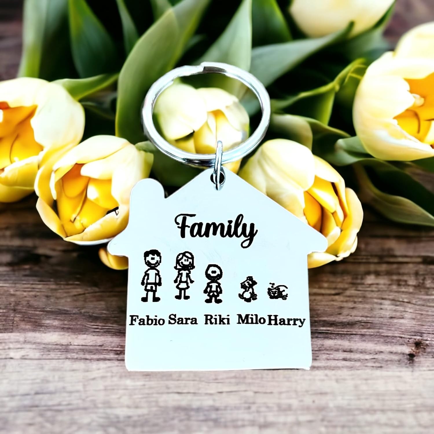 Family Keychain with House Pendant