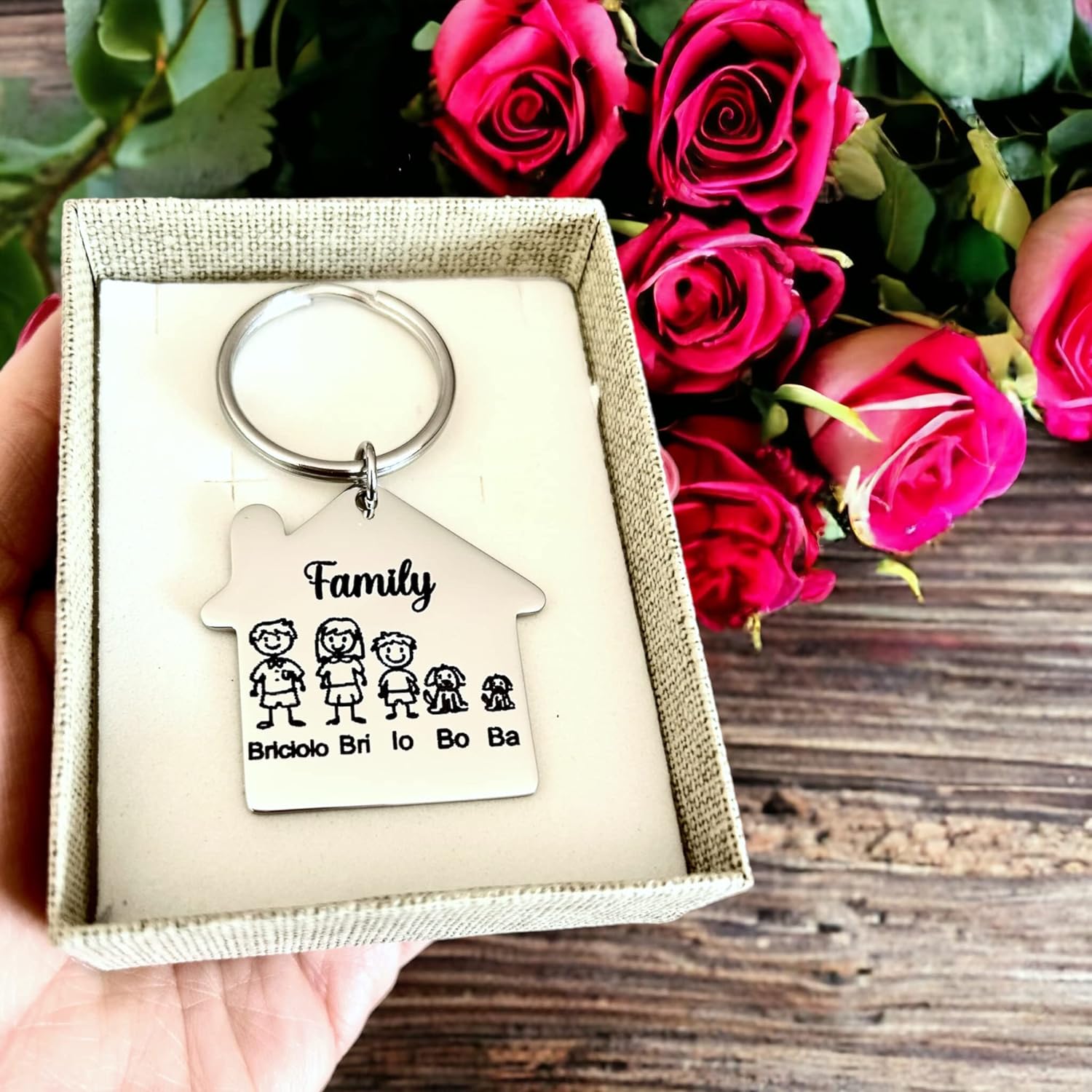 Family Keychain with House Pendant