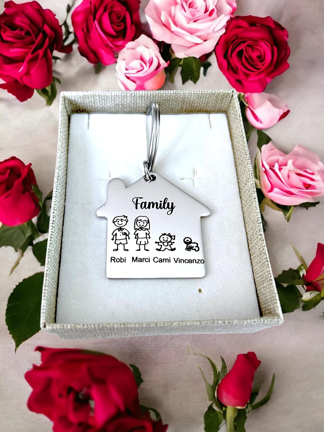 Family Keychain with House Pendant