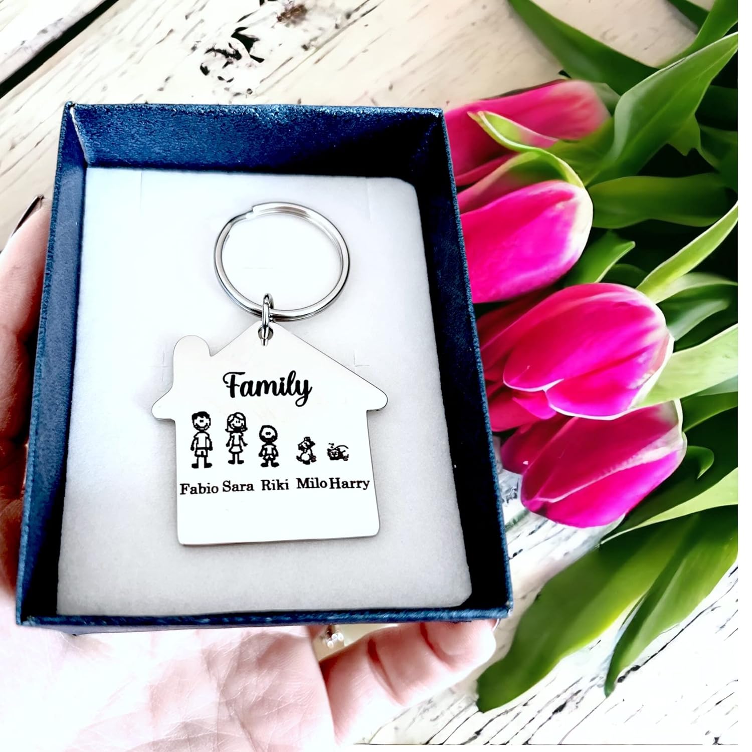 Family Keychain with House Pendant