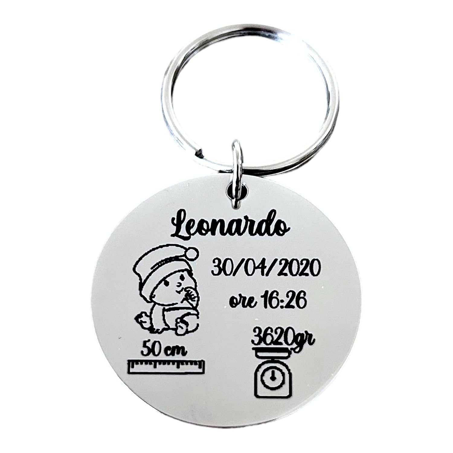 Portachiavi Nascita Bimbo Bimba - Portachiavi Nascita personalizzato - Idea regalo Nascita Bimbo Genitori - Portachiavi personalizzato con i dati del neonato - Bomboniera Battesimo