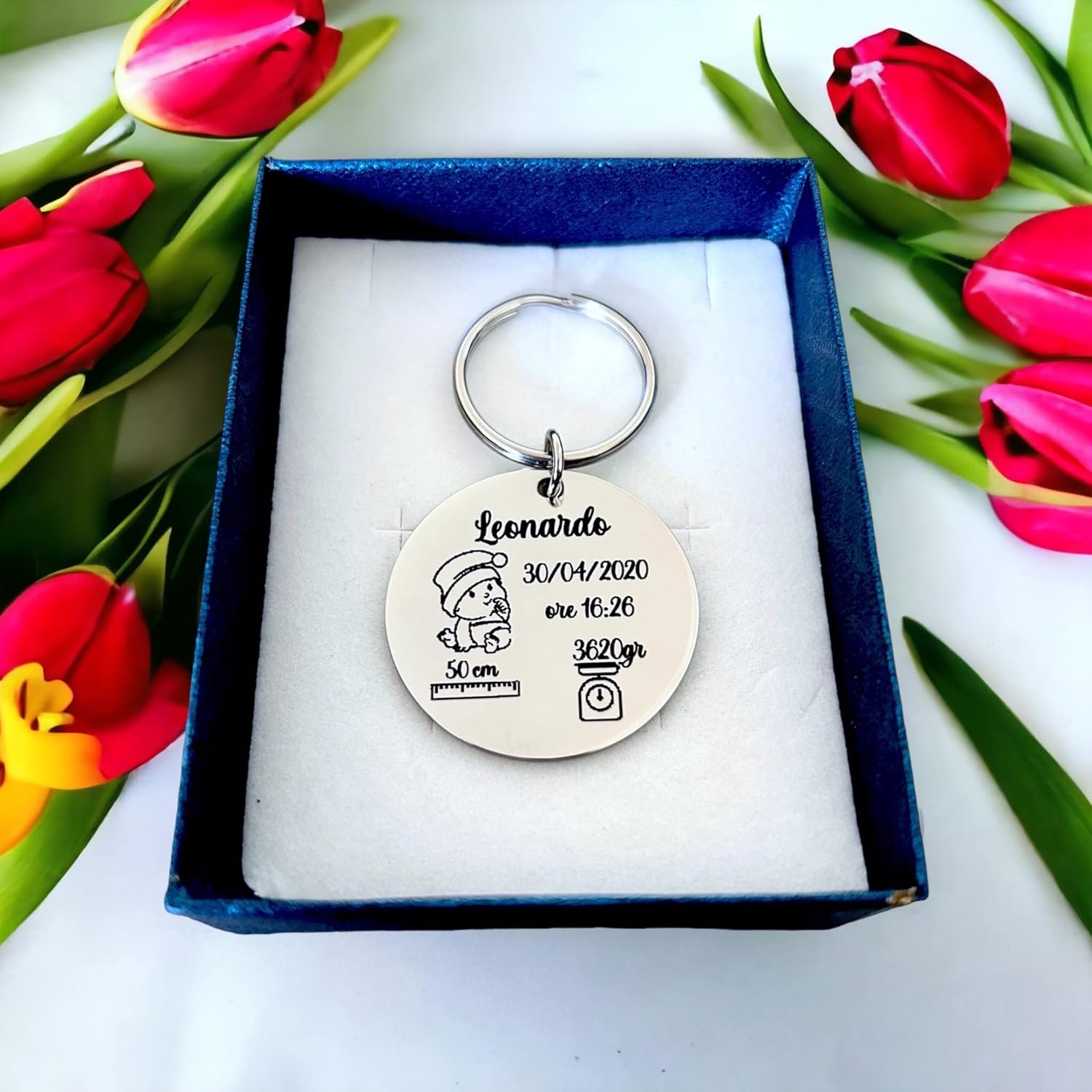 Portachiavi Nascita Bimbo Bimba - Portachiavi Nascita personalizzato - Idea regalo Nascita Bimbo Genitori - Portachiavi personalizzato con i dati del neonato - Bomboniera Battesimo