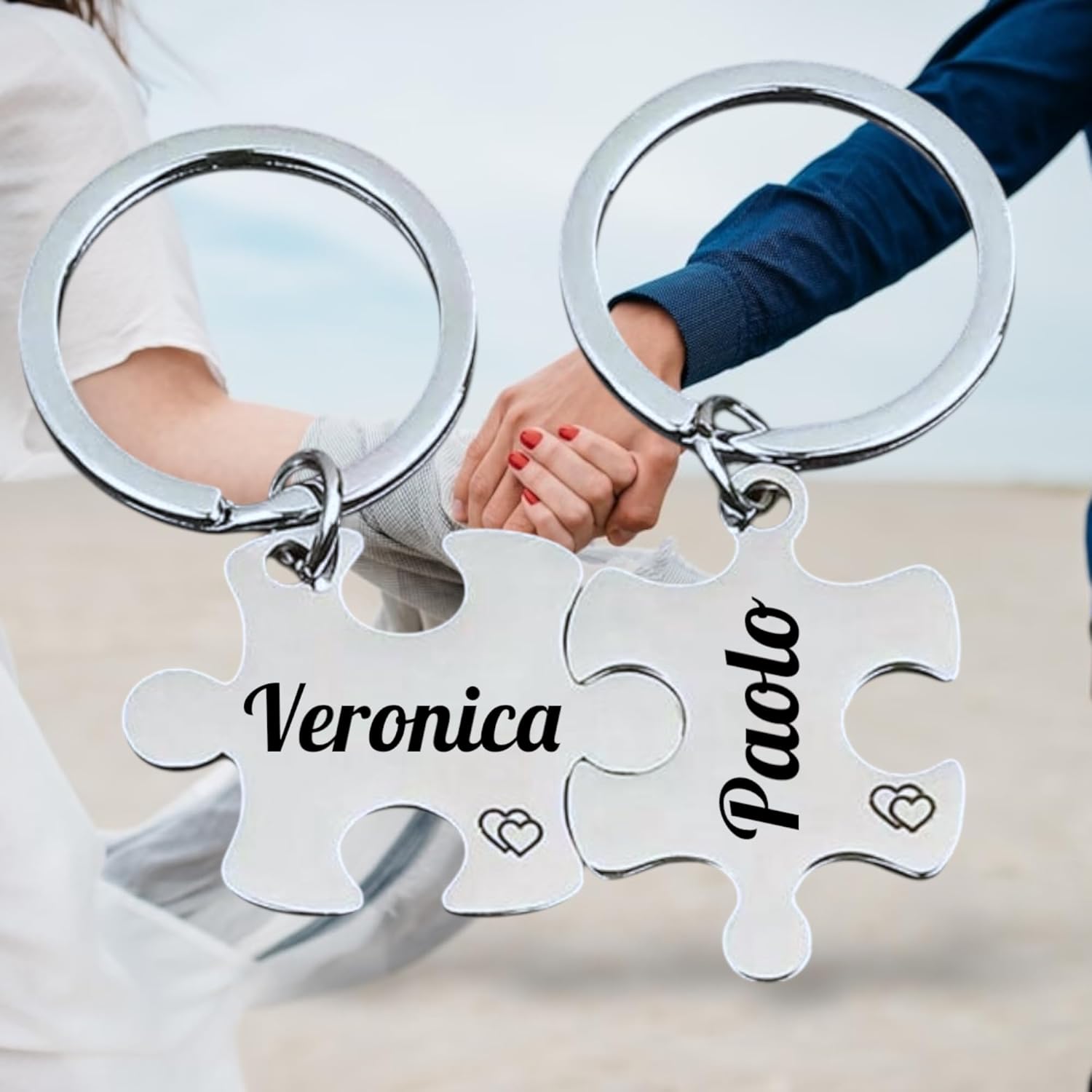 Portachiavi Puzzle Coppia - Portachiavi Puzzle personalizzato con incisione Nomi