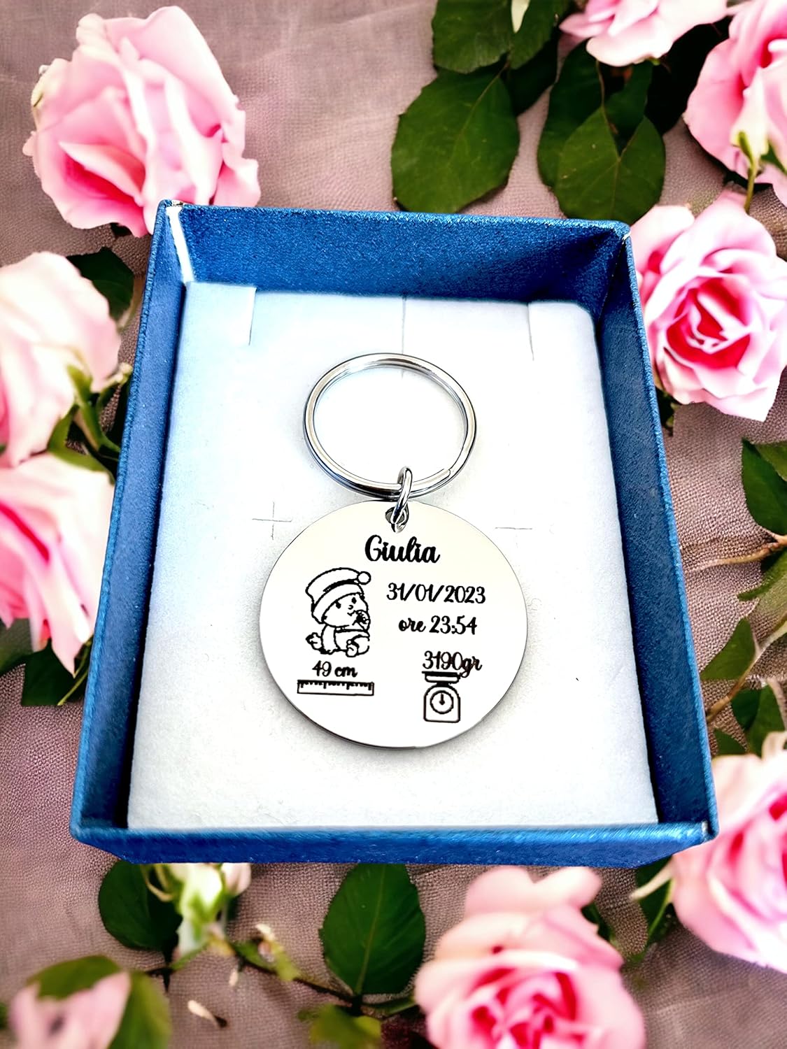 Portachiavi Nascita Bimbo Bimba - Portachiavi Nascita personalizzato - Idea regalo Nascita Bimbo Genitori - Portachiavi personalizzato con i dati del neonato - Bomboniera Battesimo