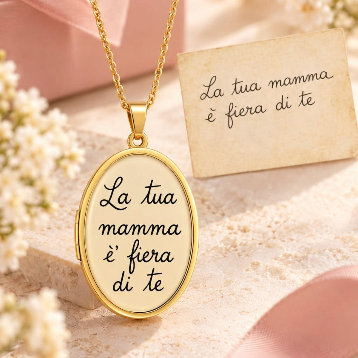Collana Ciondolo personalizzato con Dedica Calligrafica | Disegno del tuo bambino