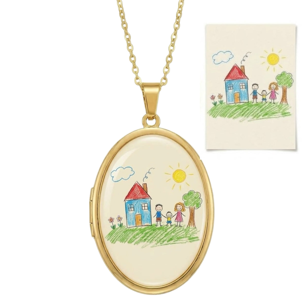 Collana Ciondolo personalizzato con Dedica Calligrafica | Disegno del tuo bambino