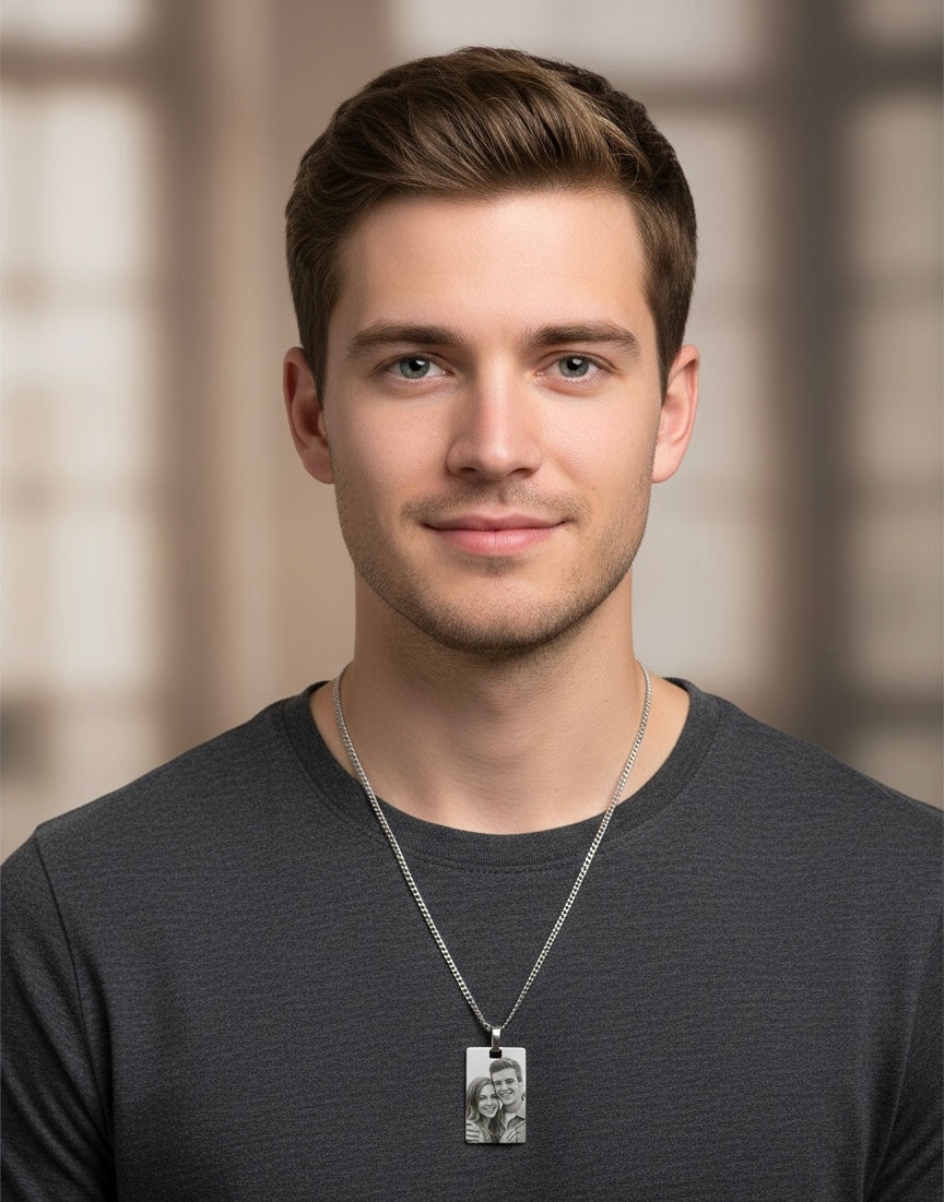 Collana con foto incisa - Collana in acciaio con Incisione laser nitida e perfetta della foto