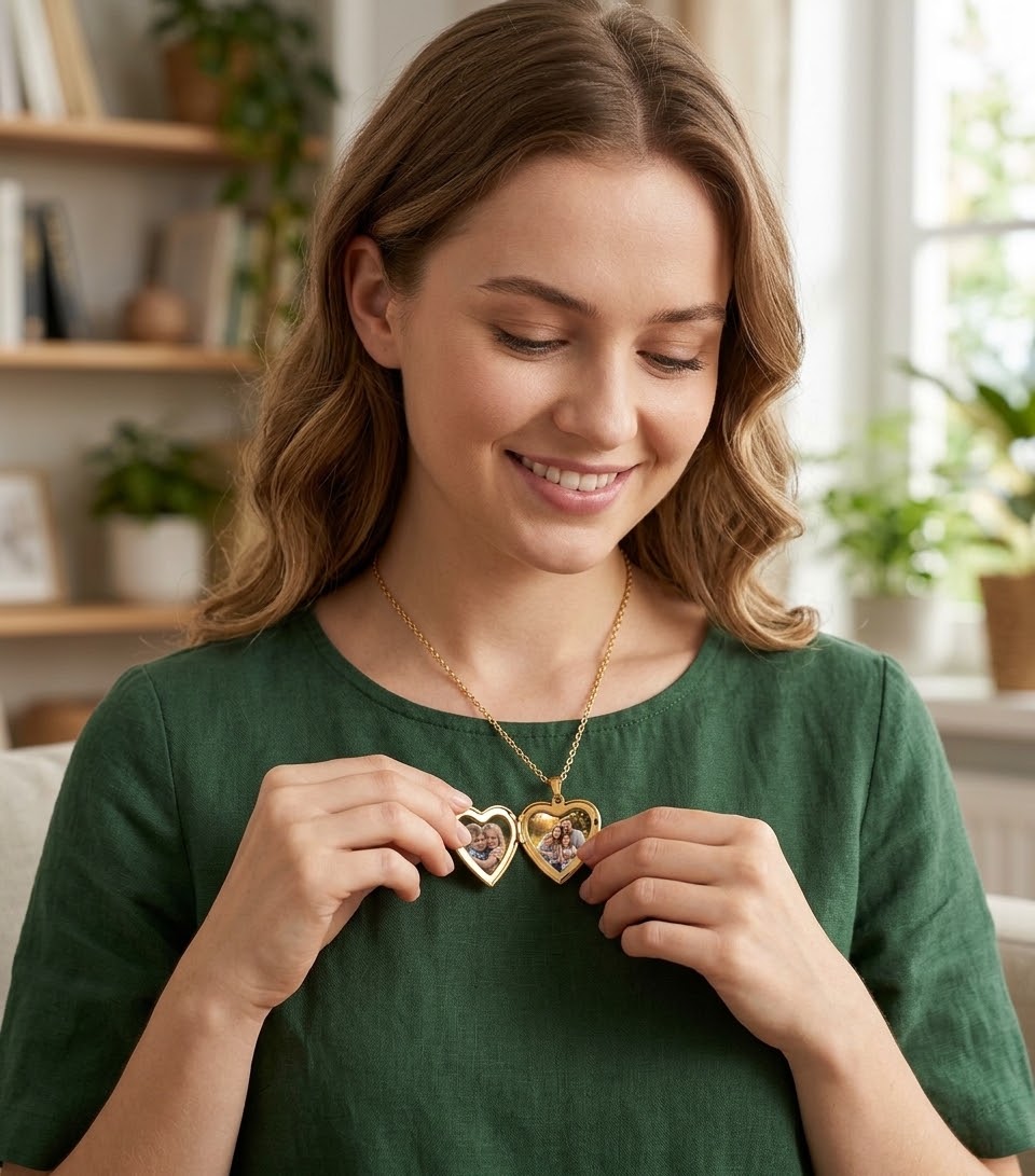 Collana ciondolo Cuore Gold con foto e dedica personalizzata | Ciondolo Cuore portafoto