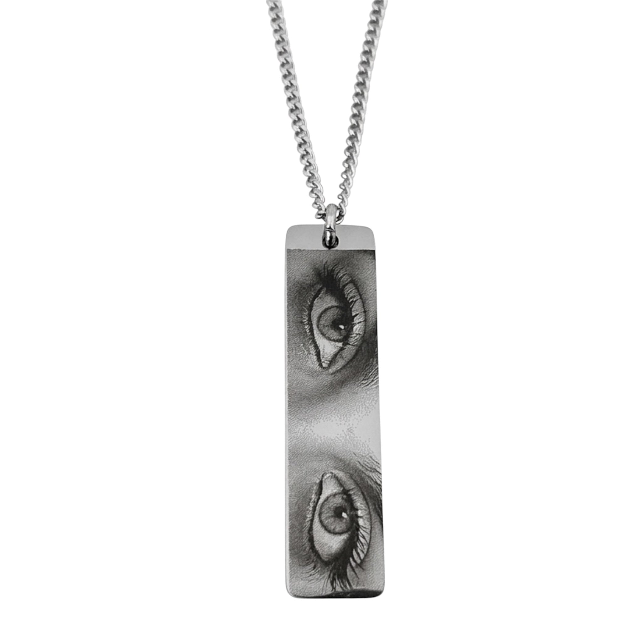 Collana Foto Incisione Occhi in Acciaio | Modello con Targhetta Grande