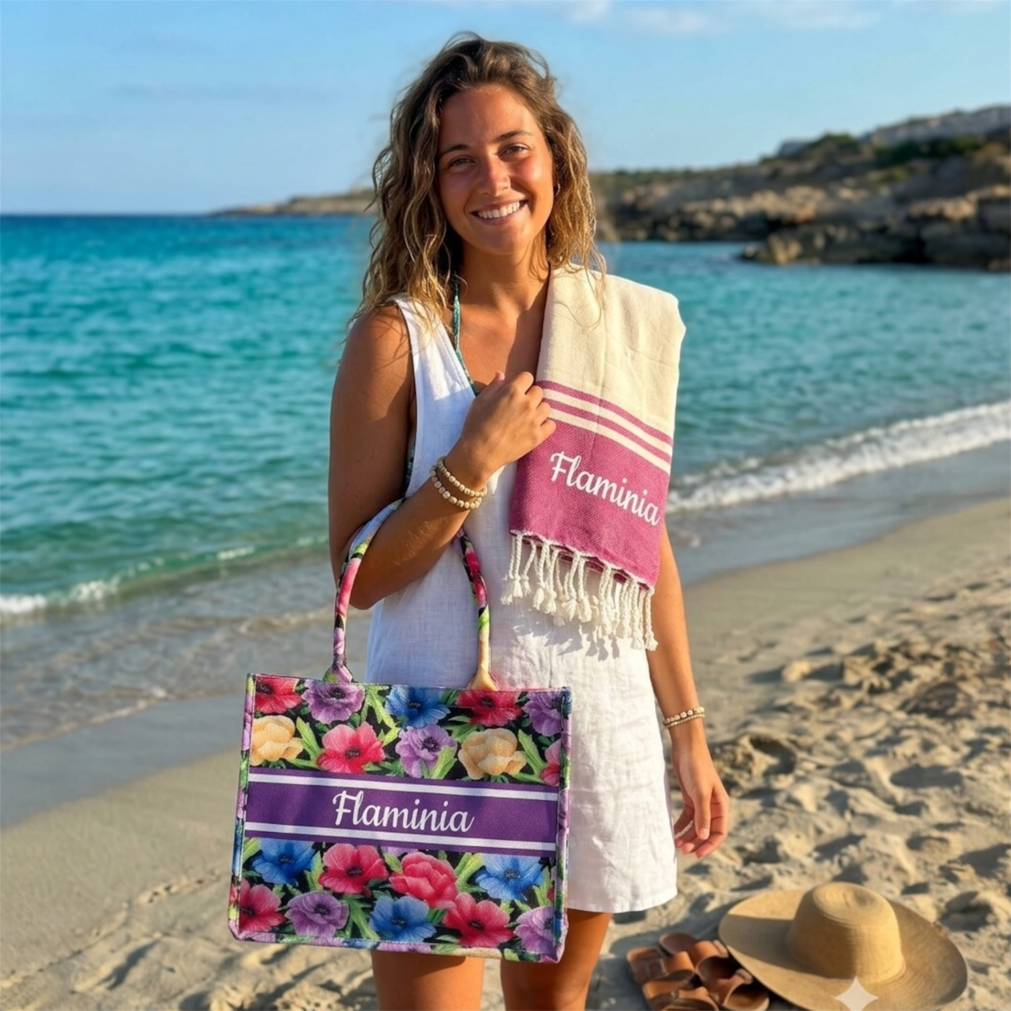 Completo Mare Personalizzato |Tote Bag e Telo Mare Personalizzati con Nome o Iniziali