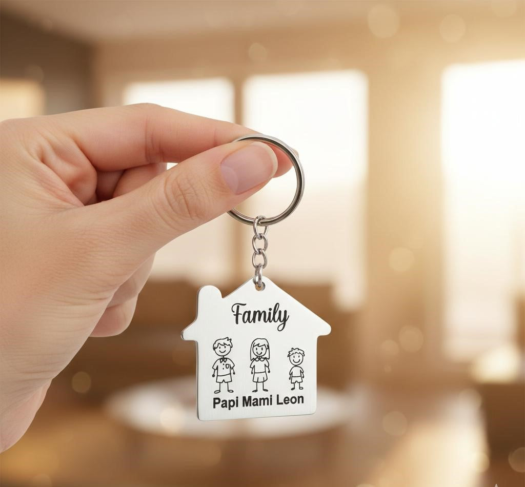 Family Keychain with House Pendant
