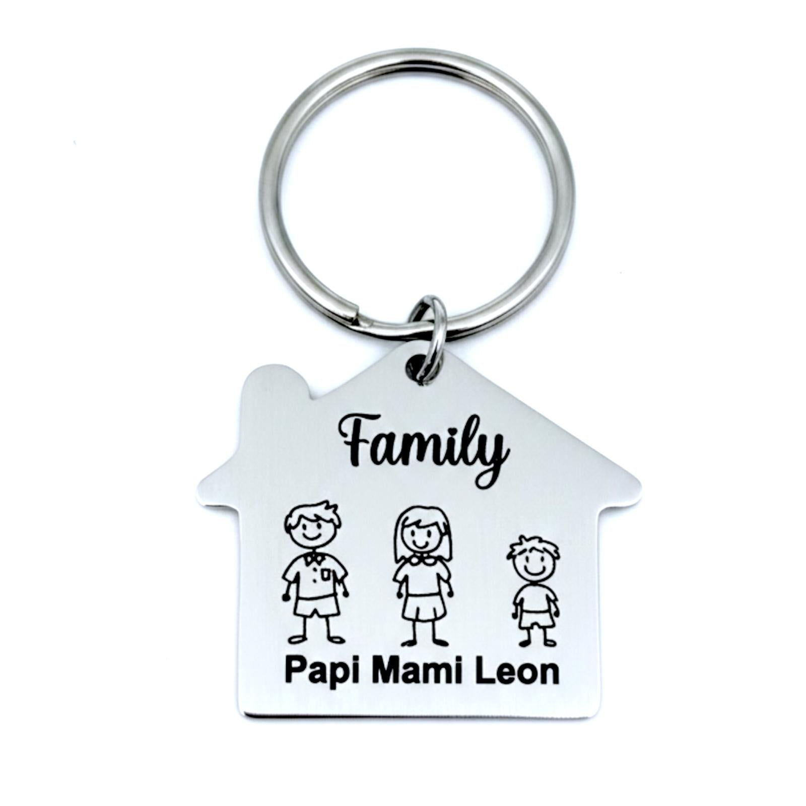Family Keychain with House Pendant