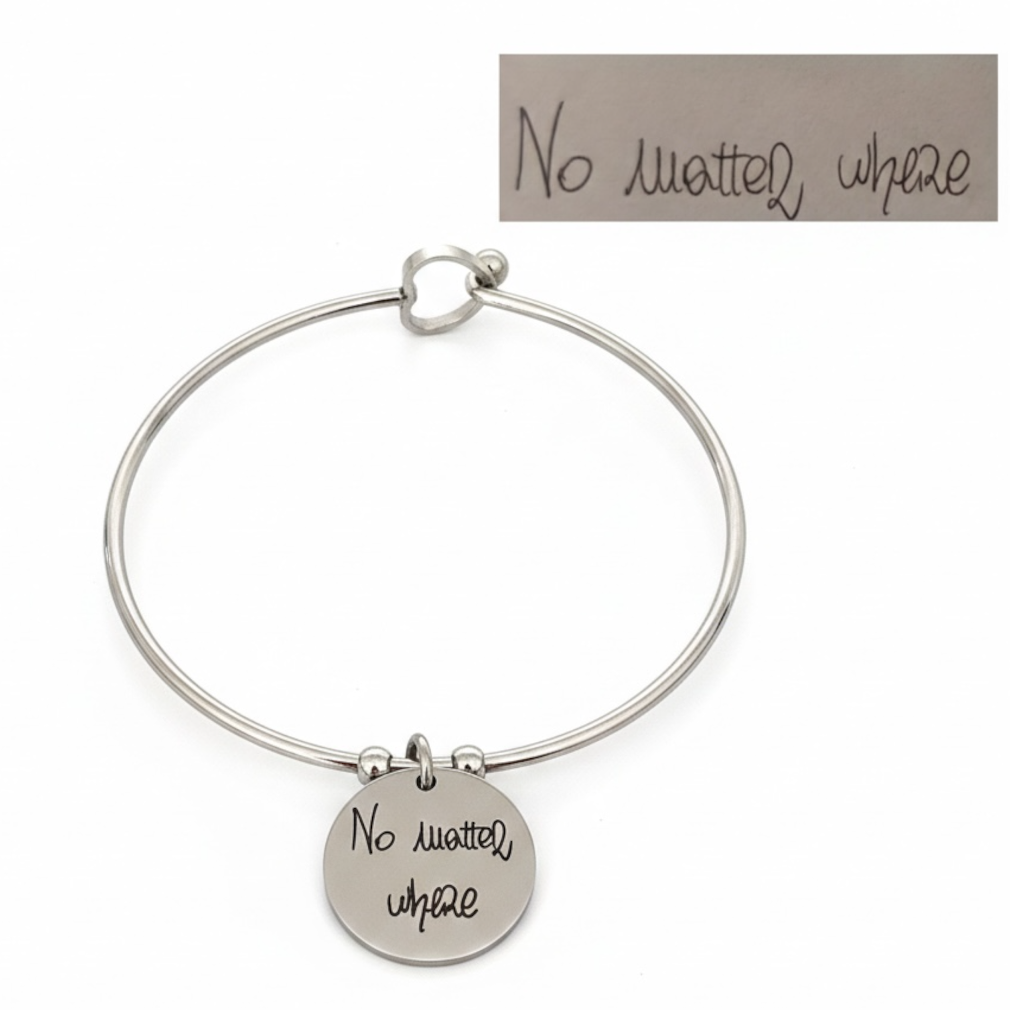 Bracciale rigido con scrittura a mano reale con ciondolo - Bracciale personalizzato