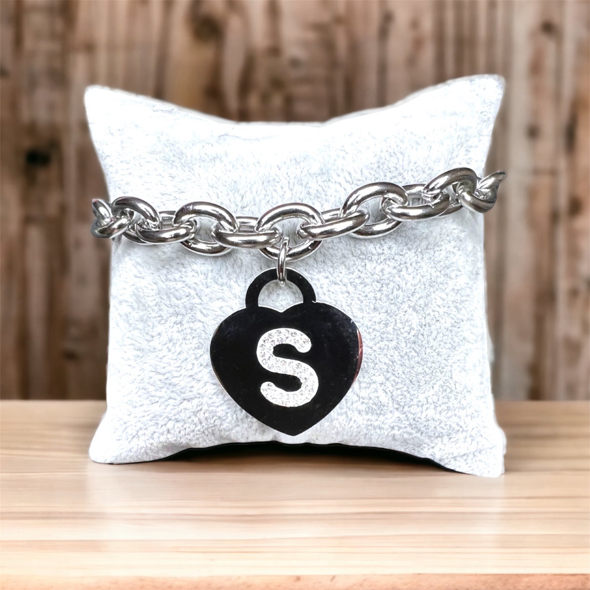 Bracciale con iniziale - Bracciale con ciondolo a cuore e iniziale glitter - Idea regalo amica/fidanzata